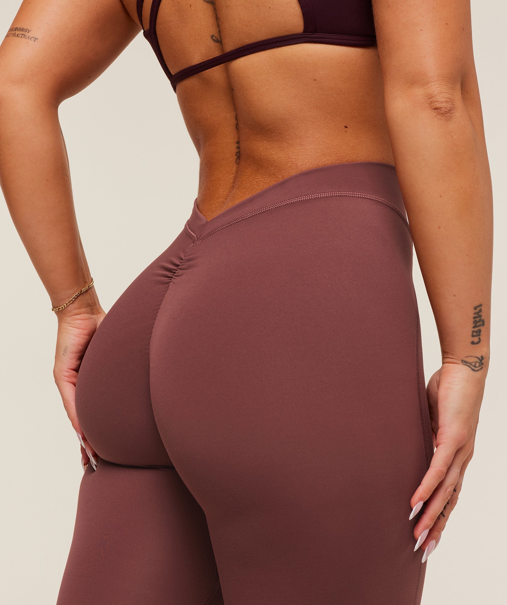 Women's Gymshark Lifting Dipped Waistband Leggings Burgundy Brown
