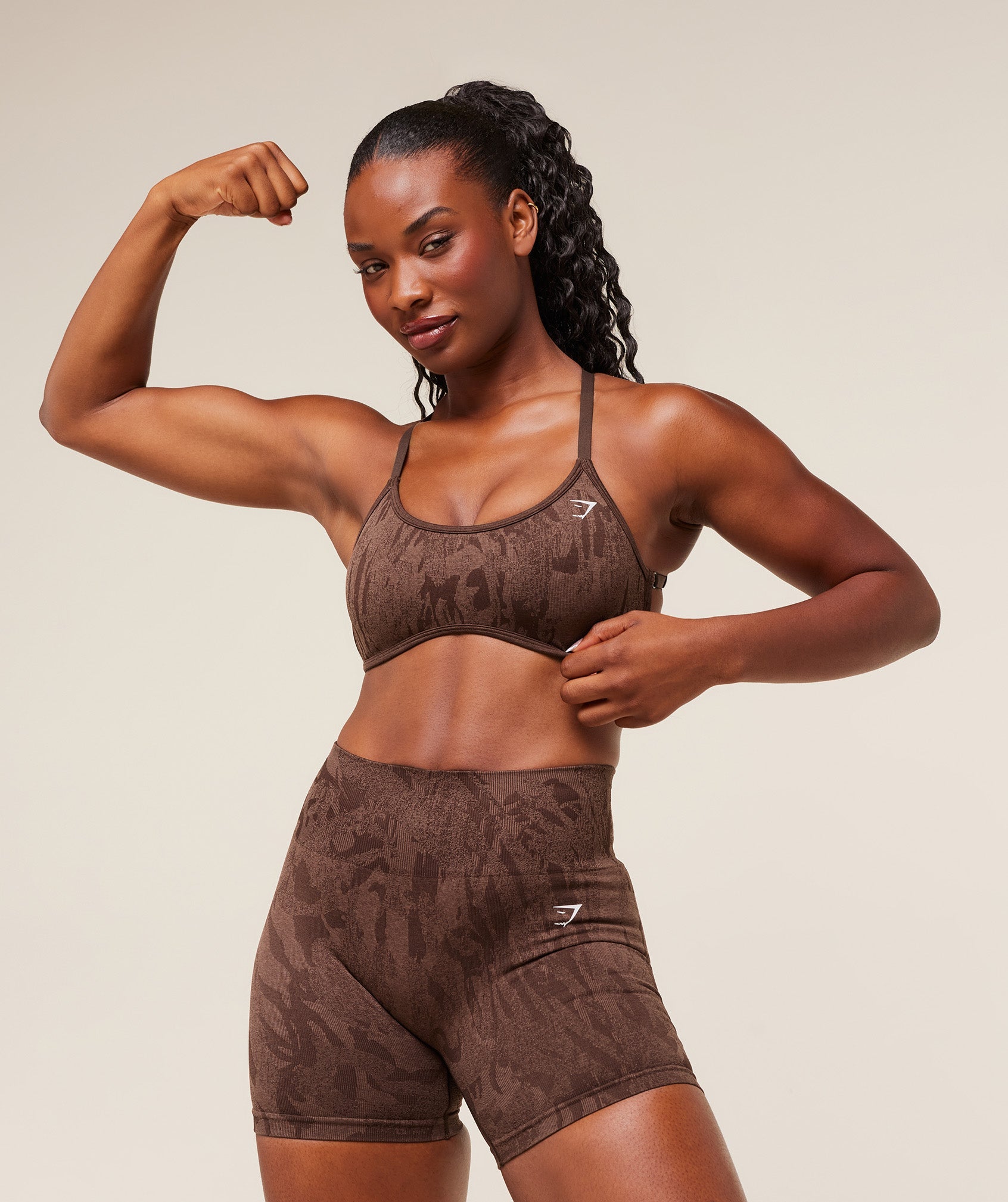 Women's Gymshark Adapt Camo Cross Back Sports Bra Archive Brown