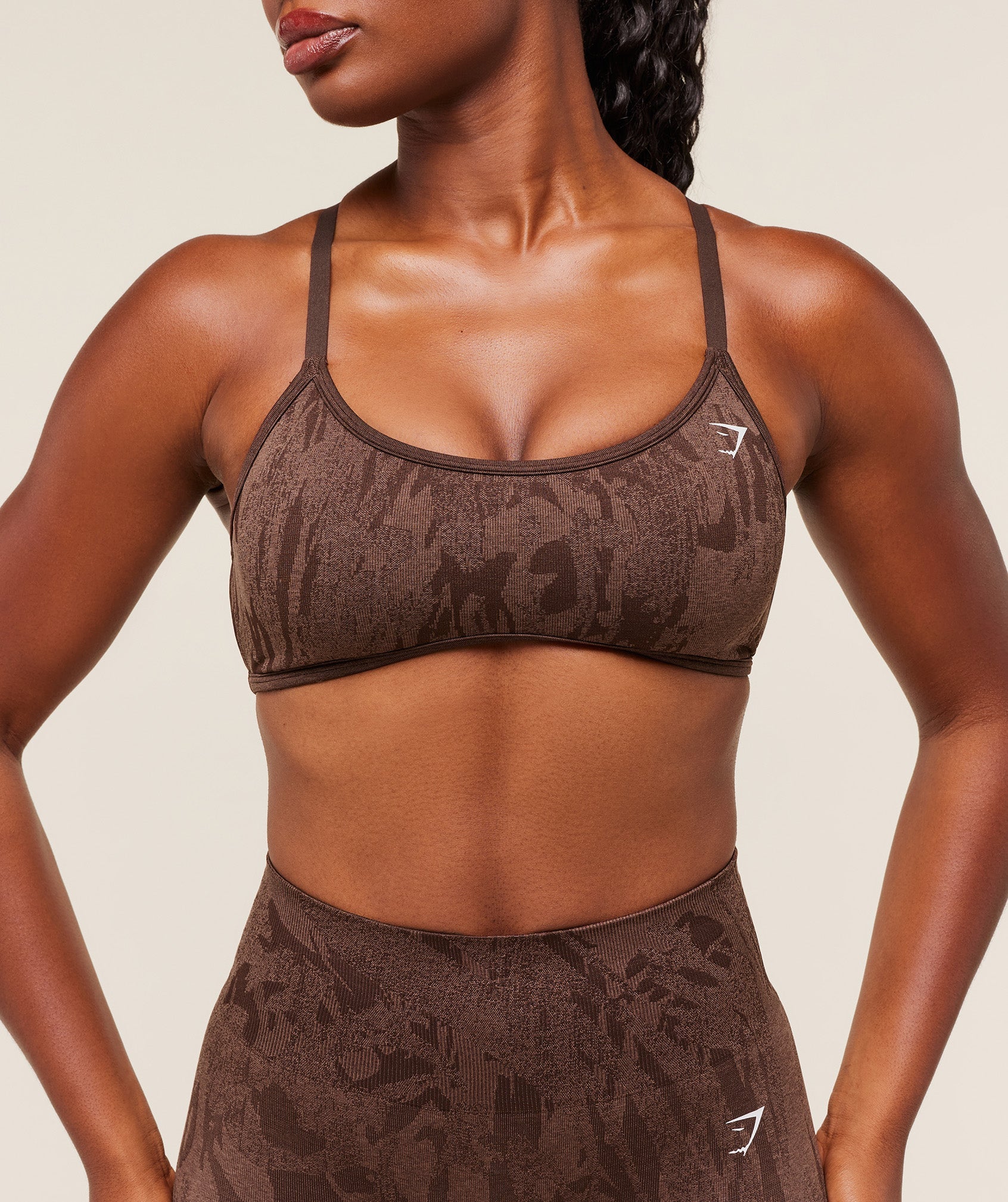 Women's Gymshark Adapt Camo Cross Back Sports Bra Archive Brown