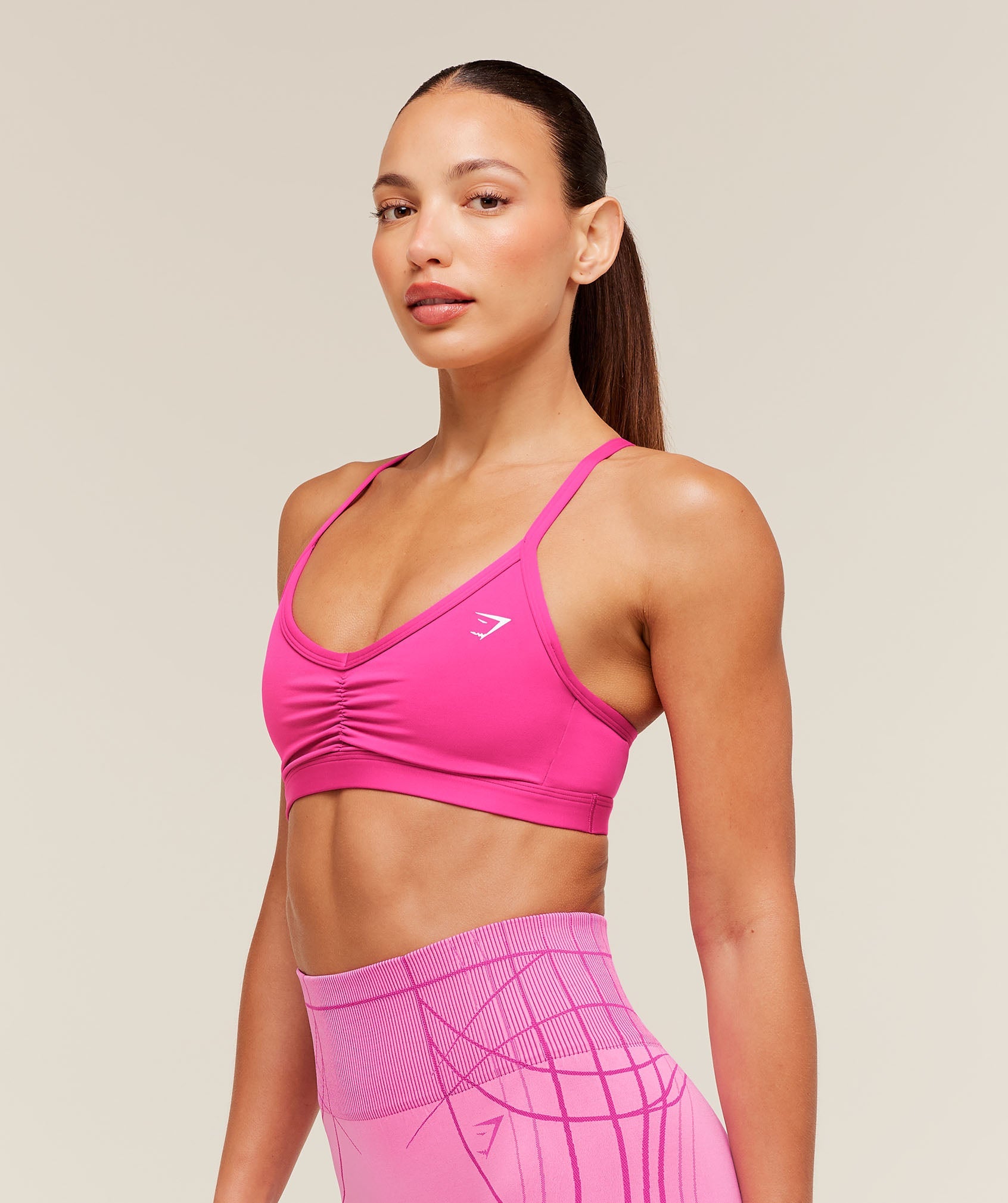 Women's Gymshark Ruched Strappy Sports Bra Super-Set Pink