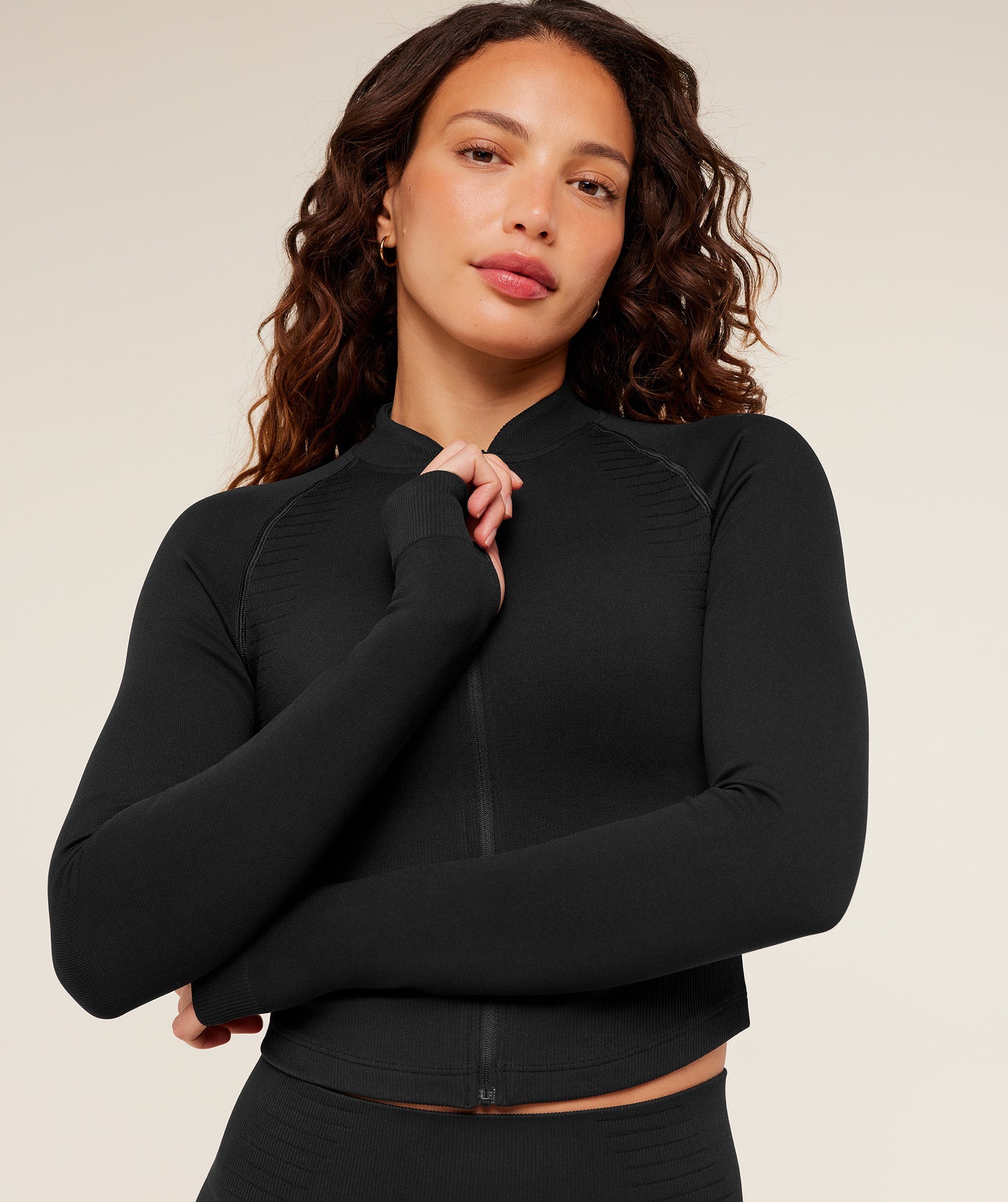 Women's Gymshark Steel Seamless Zip Up Top Gs Black