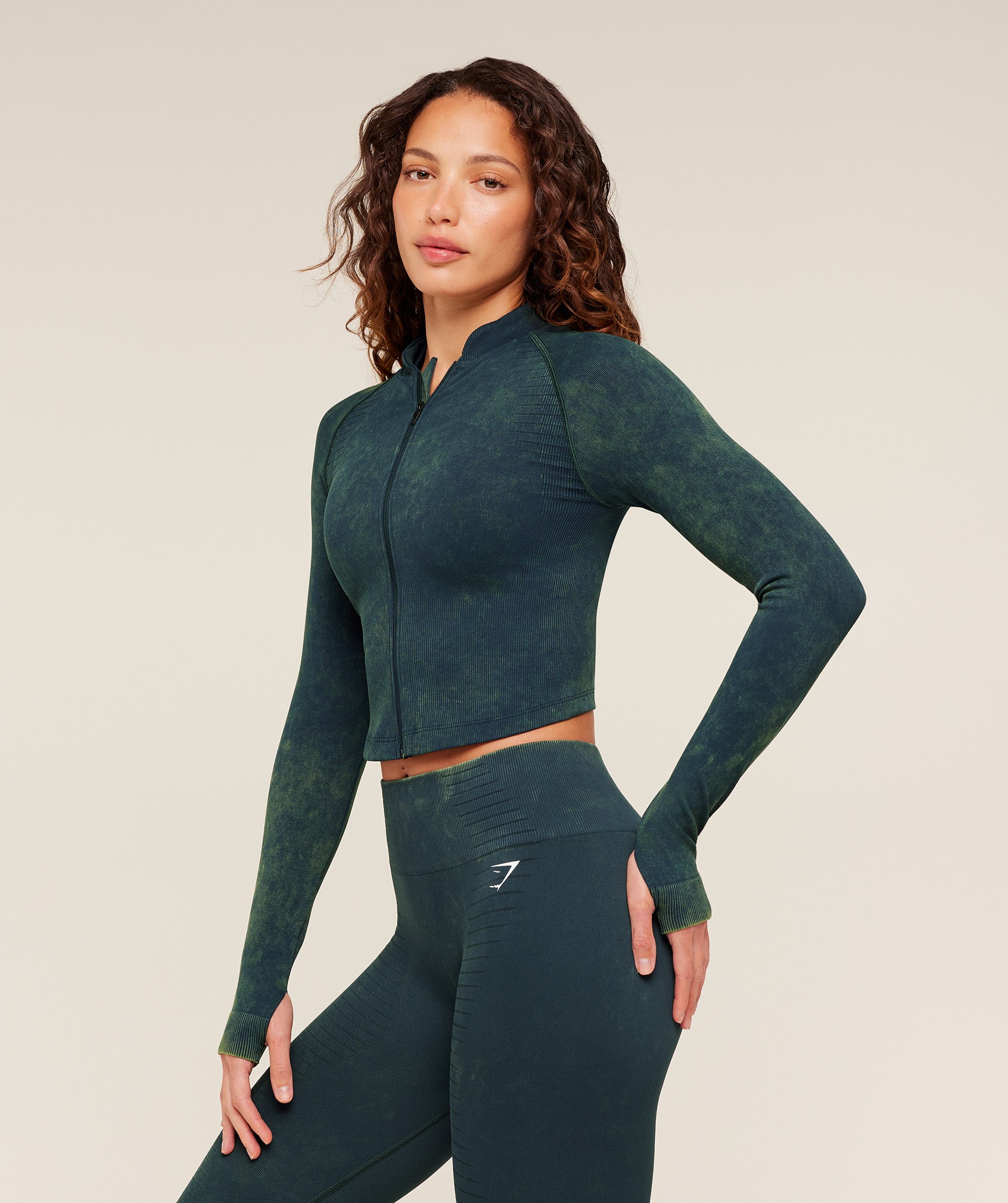 Women's Gymshark Steel Seamless Zip Up Top Deep Petrol Blue