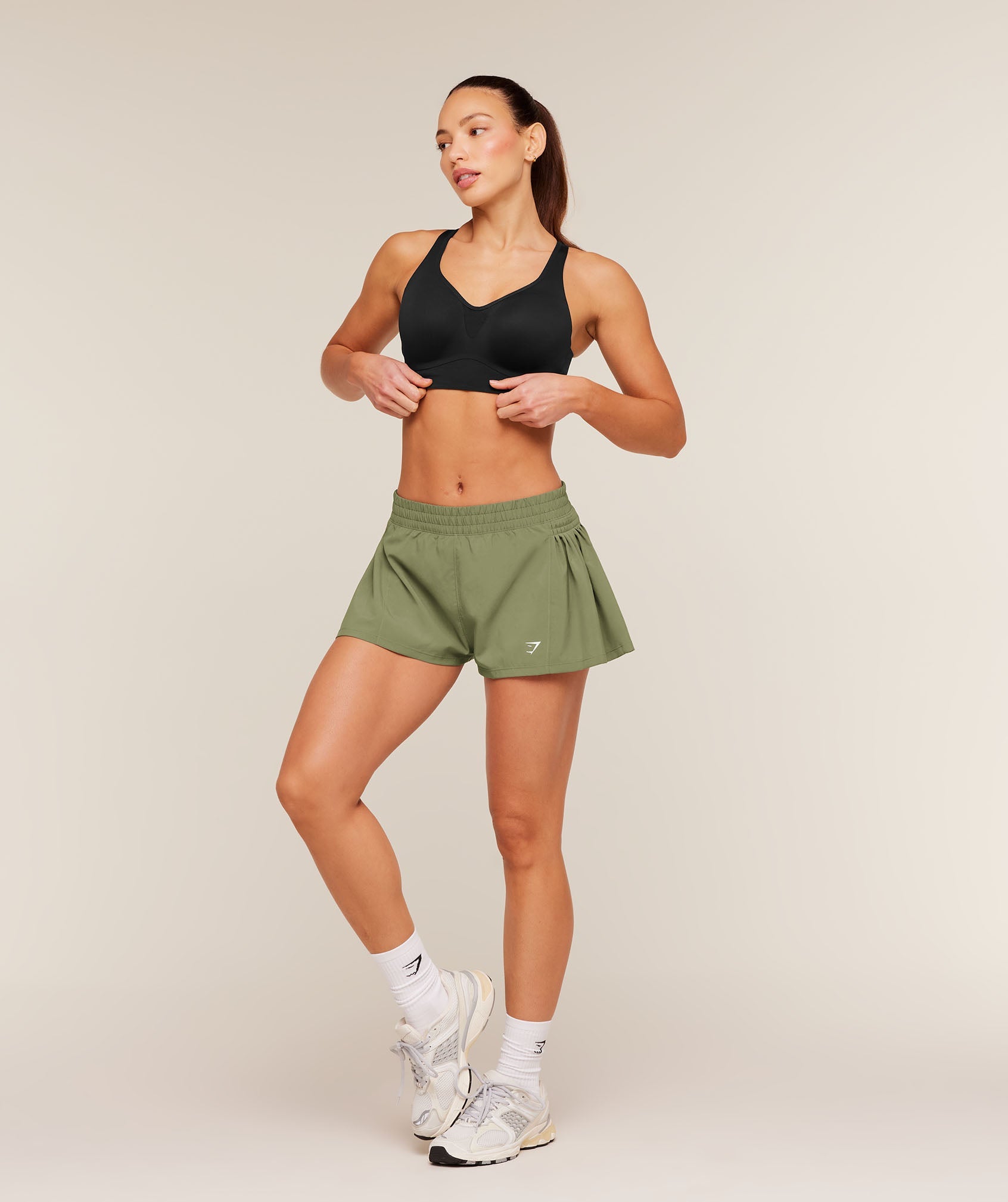 Women's Gymshark Flutter Woven Shorts Gs Grounded Green