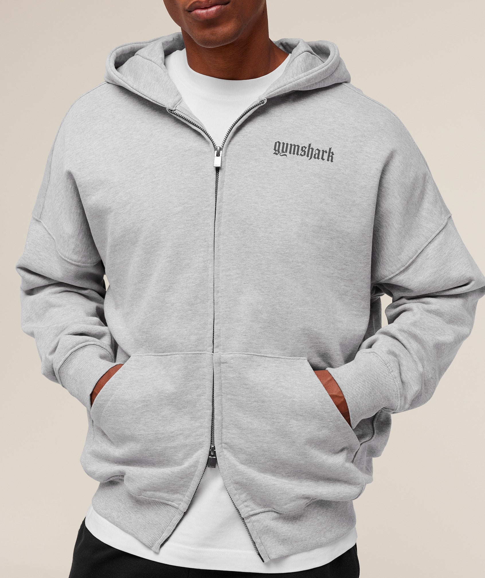 Gymshark Olde English Zip Up Hoodie Soft Grey Marl