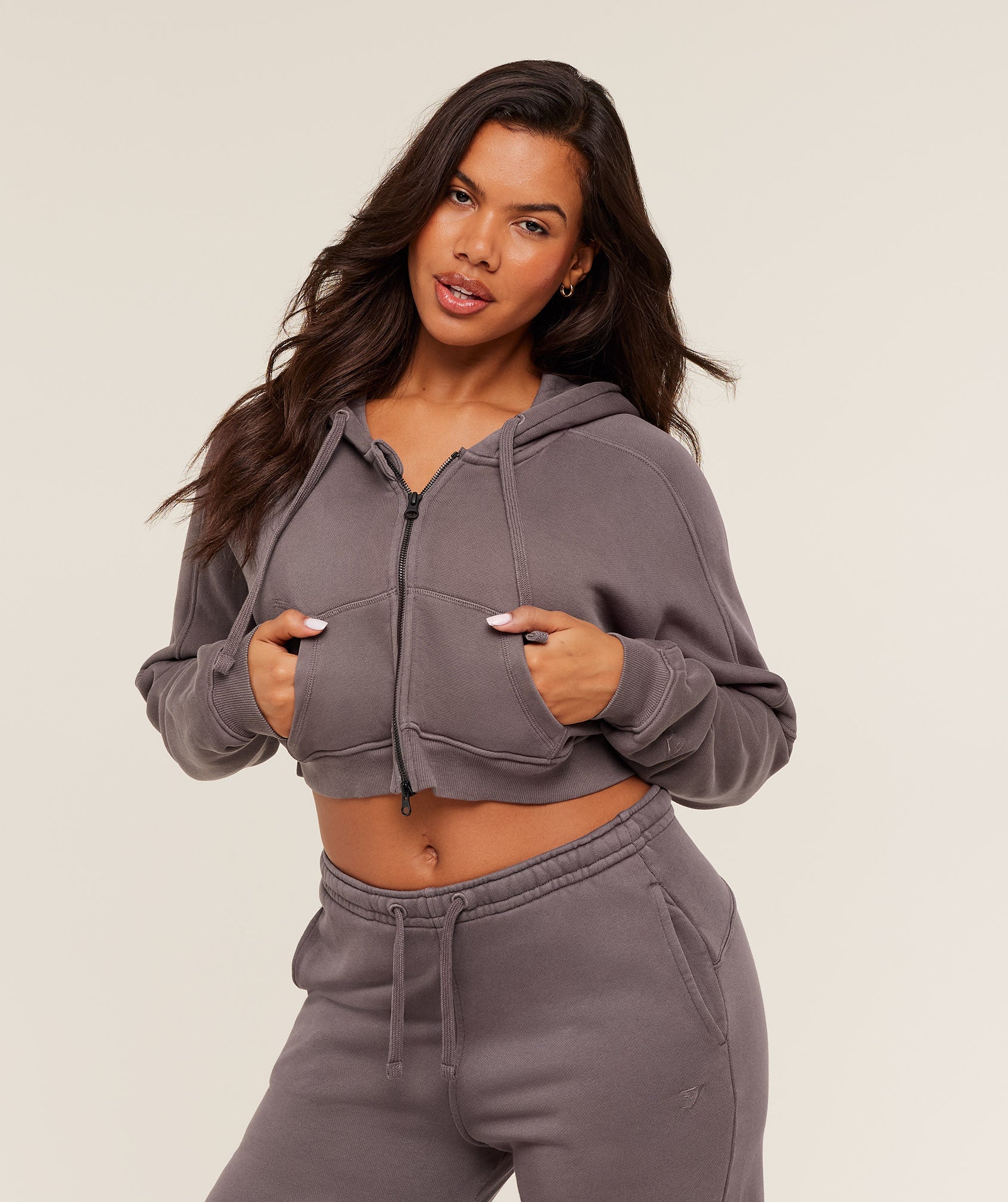 Women's Gymshark Pump Zip Through Hoodie Gs Cool Brown