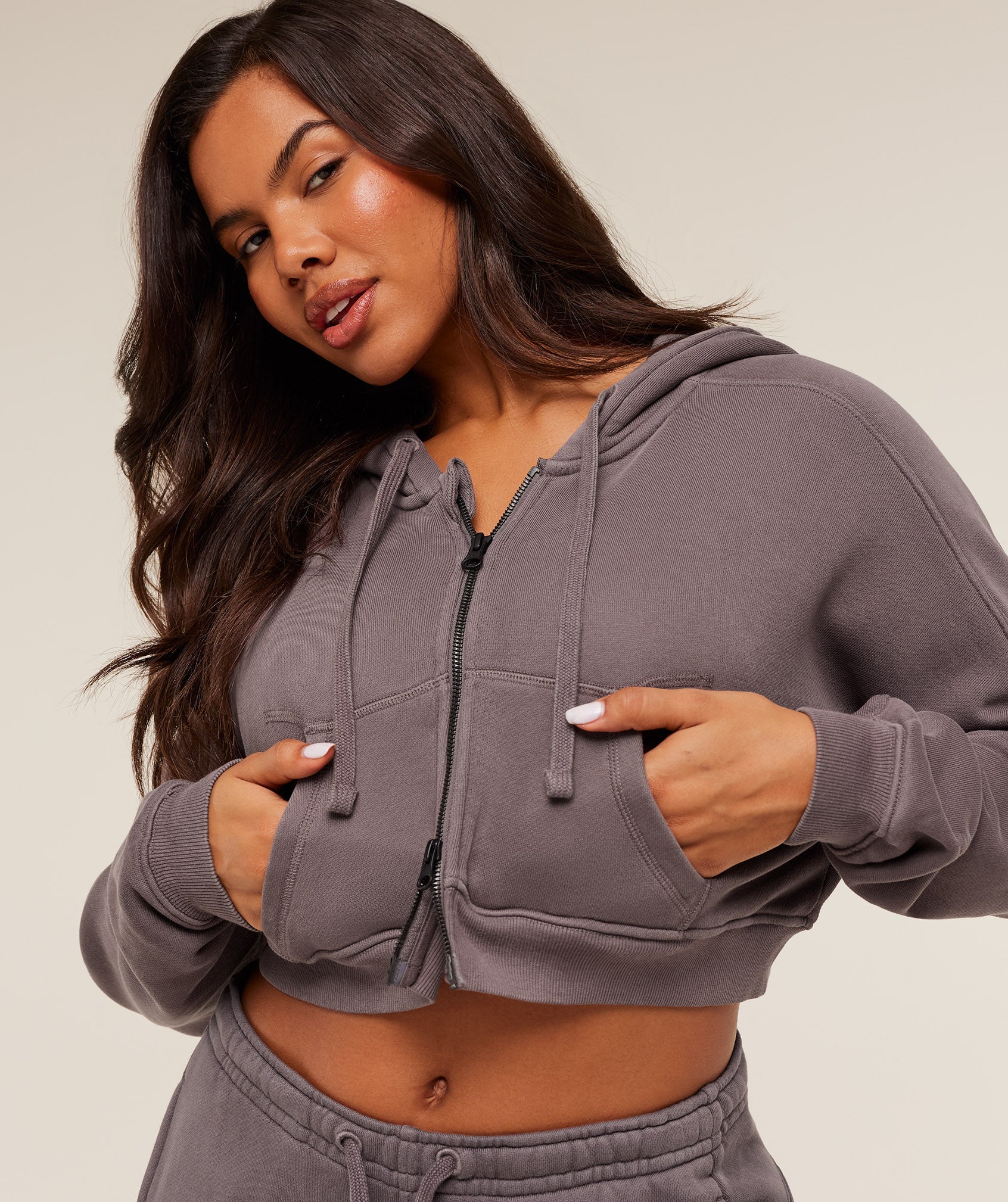 Women's Gymshark Pump Zip Through Hoodie Gs Cool Brown