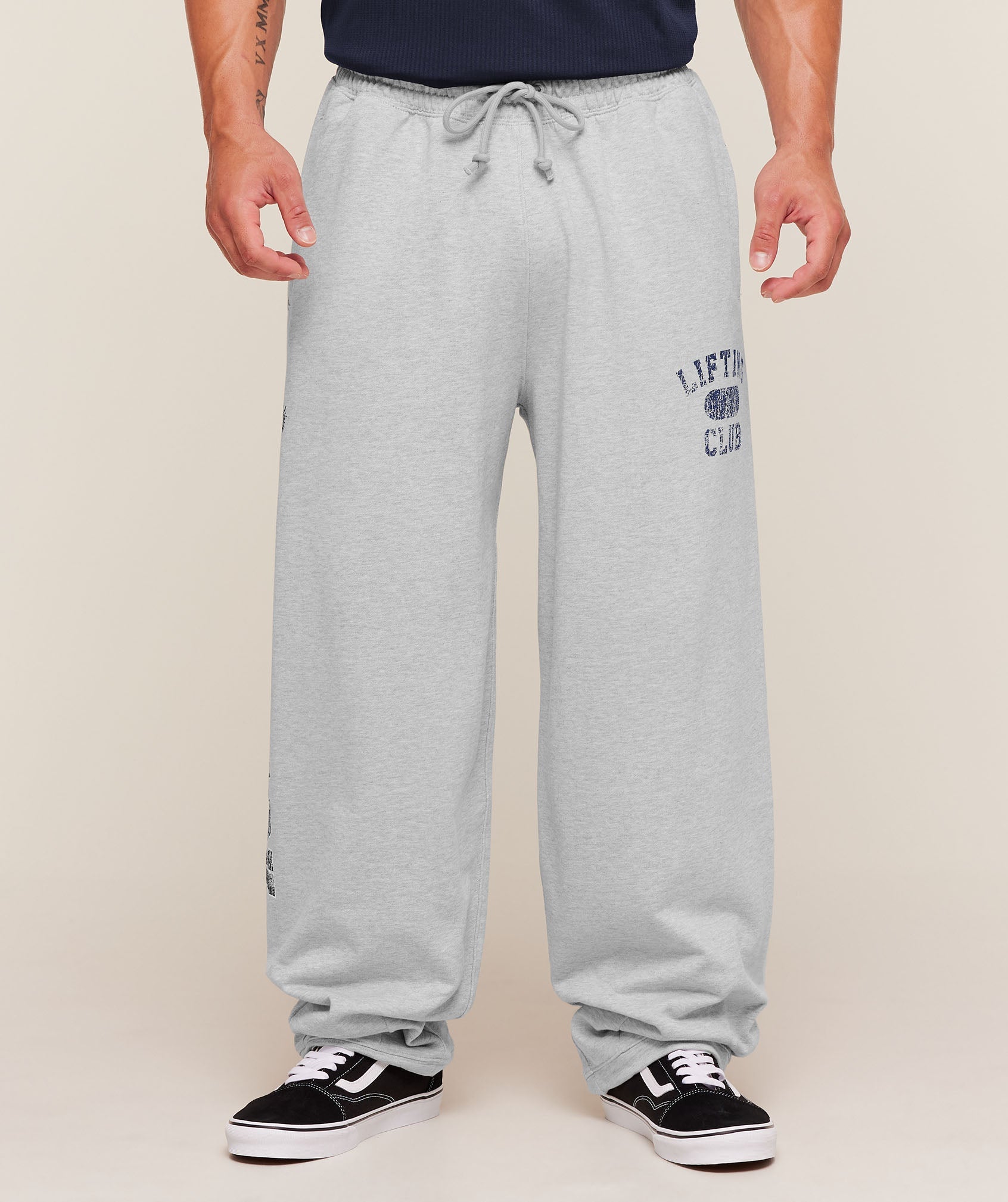 Gymshark Retro Collegiate Graphic Wide Leg Pants Bros Soft Grey Marl