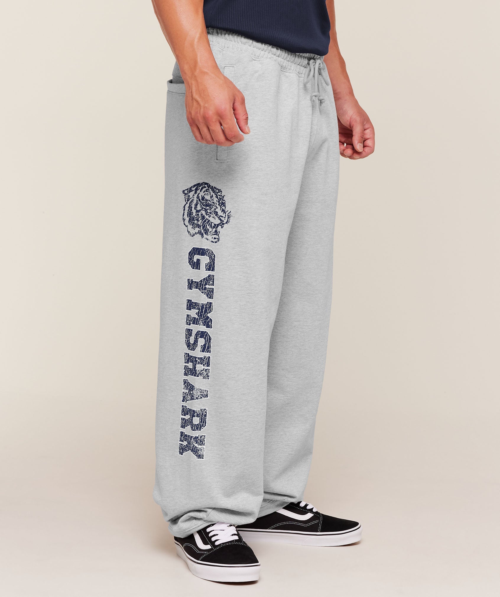 Gymshark Retro Collegiate Graphic Wide Leg Pants Bros Soft Grey Marl