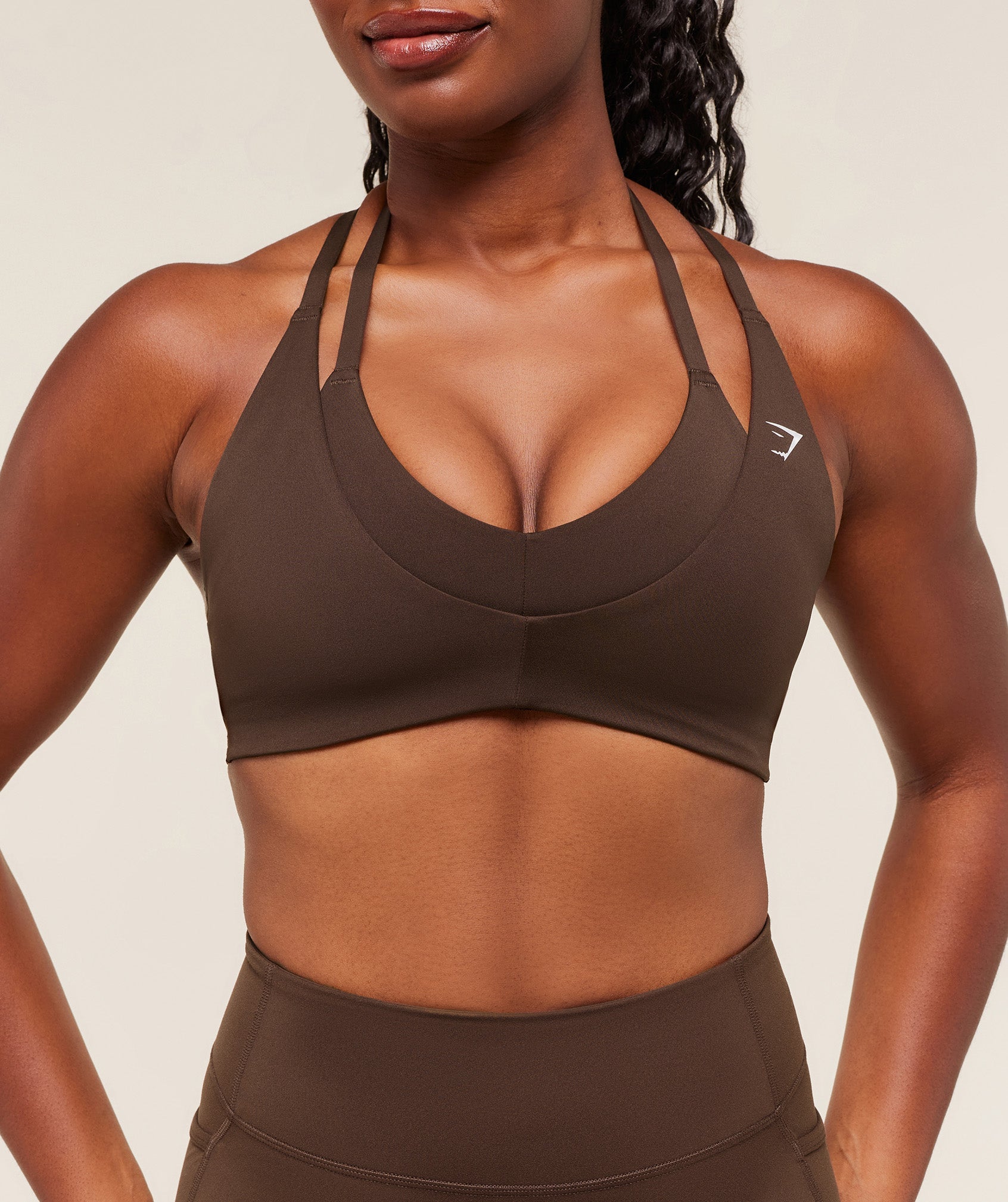 Women's Gymshark Reps T Back Sports Bra Archive Brown