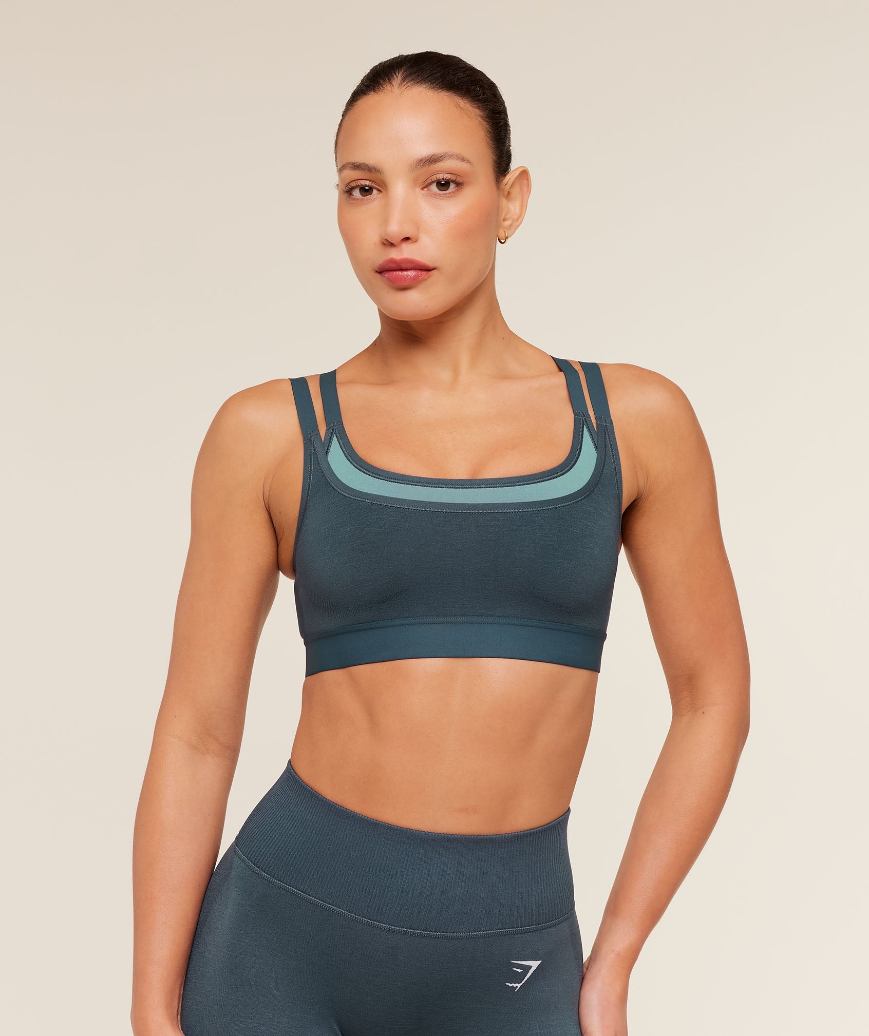 Women's Gymshark Interval Seamless Medium Support Sports Bra Stealth Blue