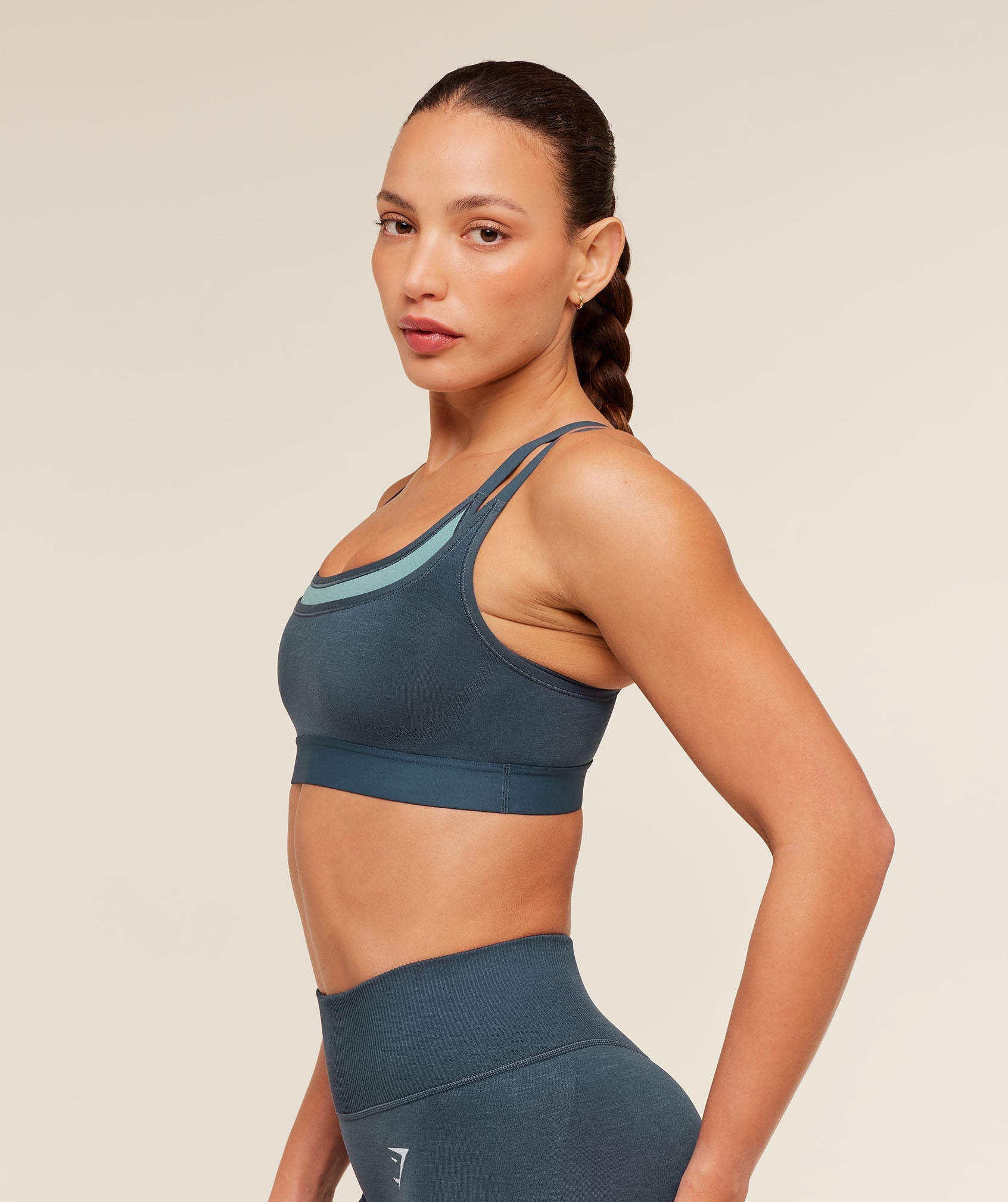 Women's Gymshark Interval Seamless Medium Support Sports Bra Stealth Blue