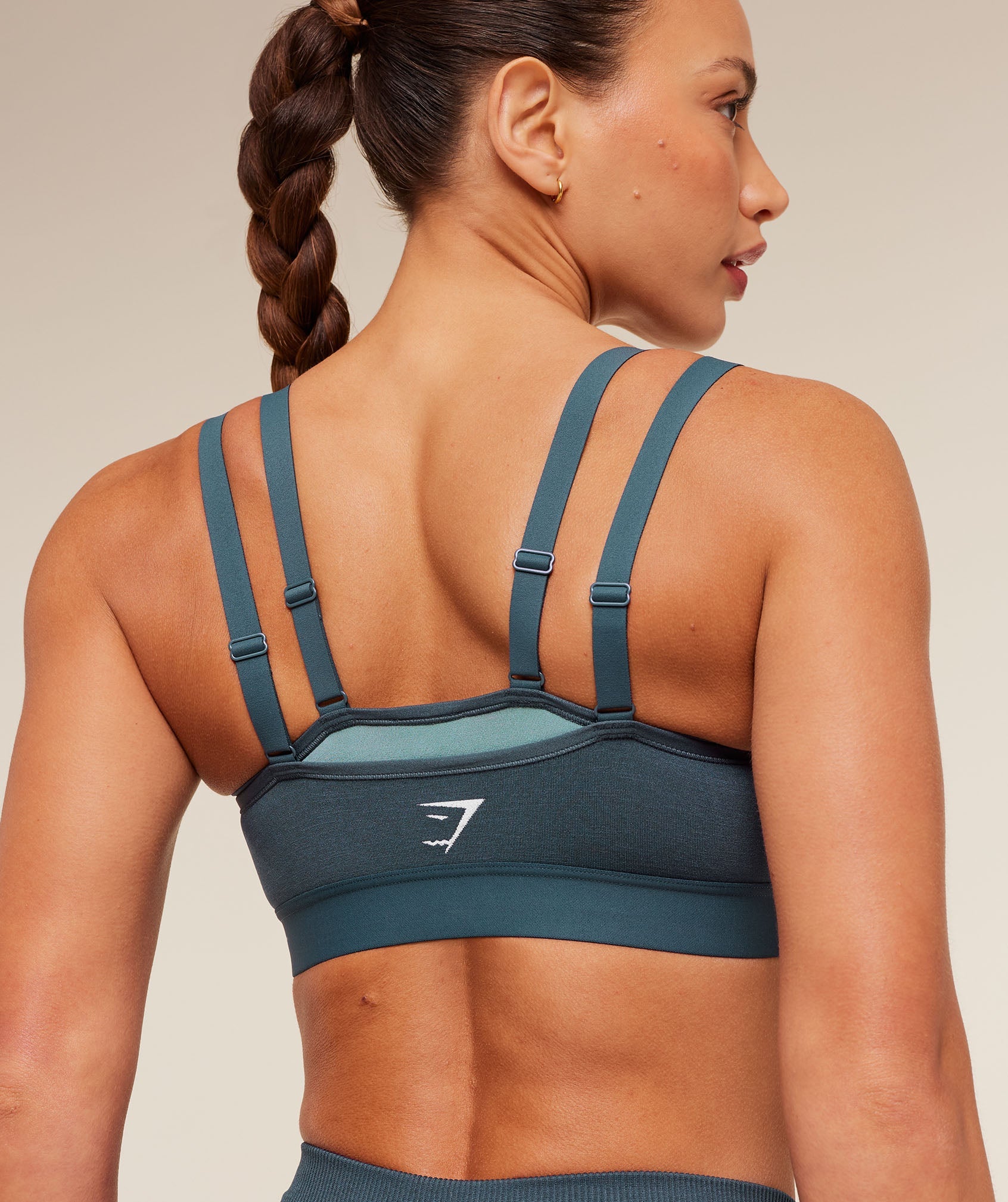Women's Gymshark Interval Seamless Medium Support Sports Bra Stealth Blue