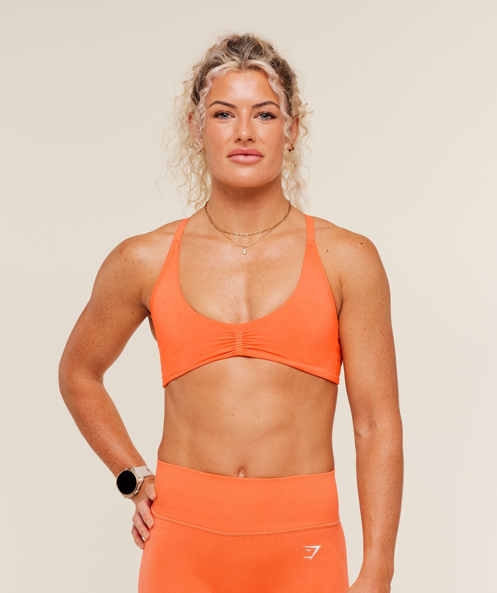 Women's Gymshark Interval Seamless Light Support Sports Bra Dayglow Peach