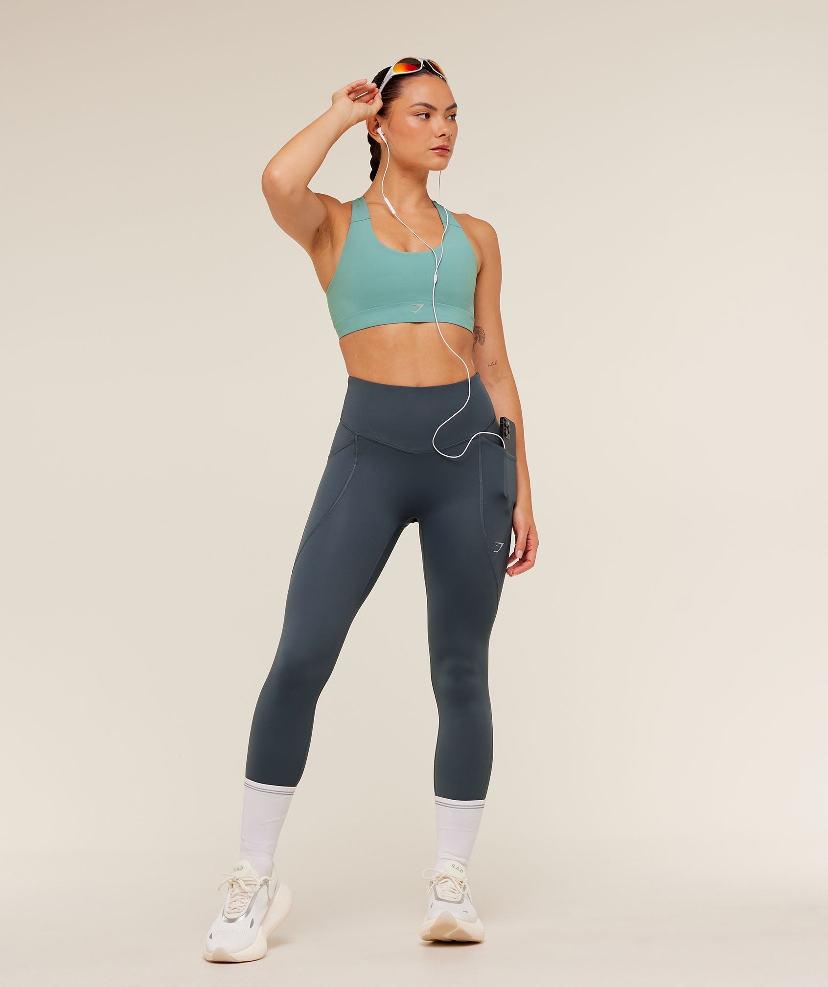 Women's Gymshark Running Pocket Leggings Titanium Blue