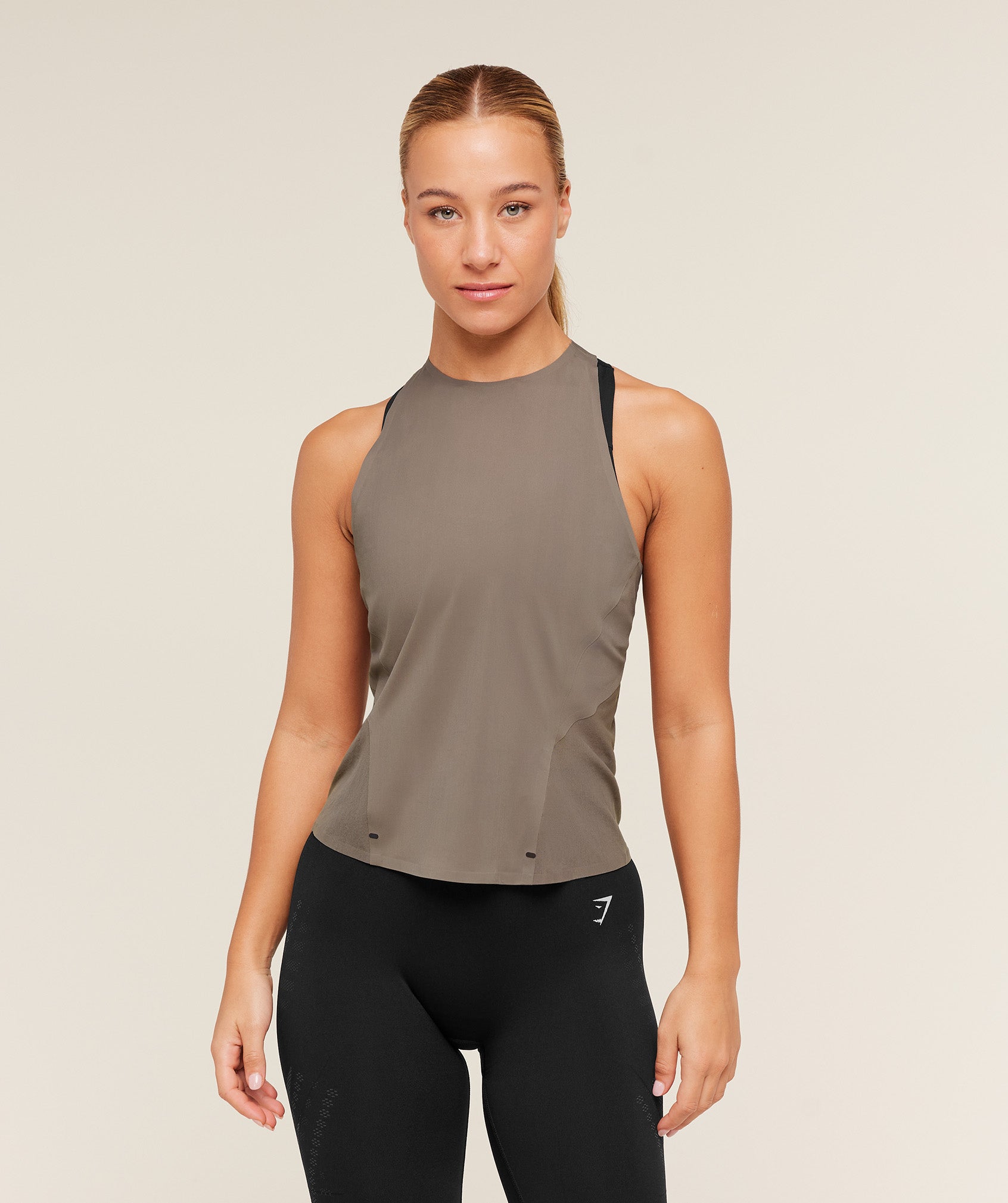 Women's Gymshark Running Elite Loose Fit Tank Camo Brown
