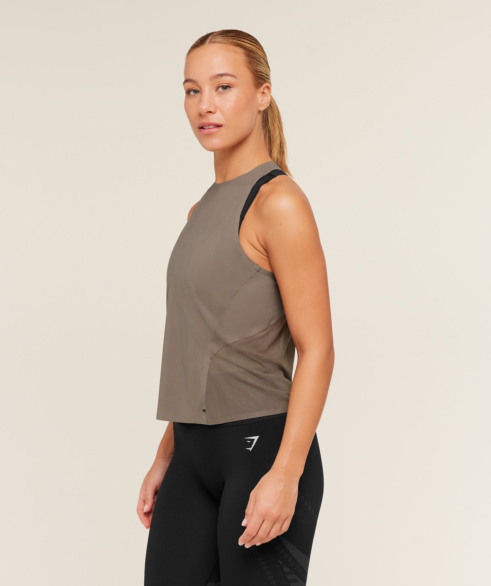 Women's Gymshark Running Elite Loose Fit Tank Camo Brown