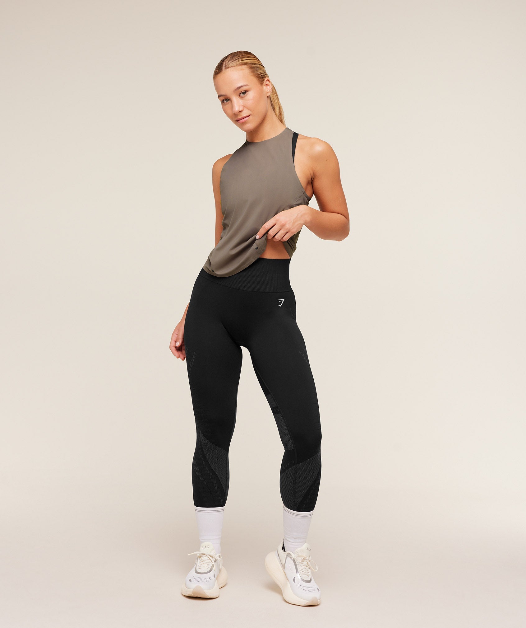 Women's Gymshark Running Elite Loose Fit Tank Camo Brown