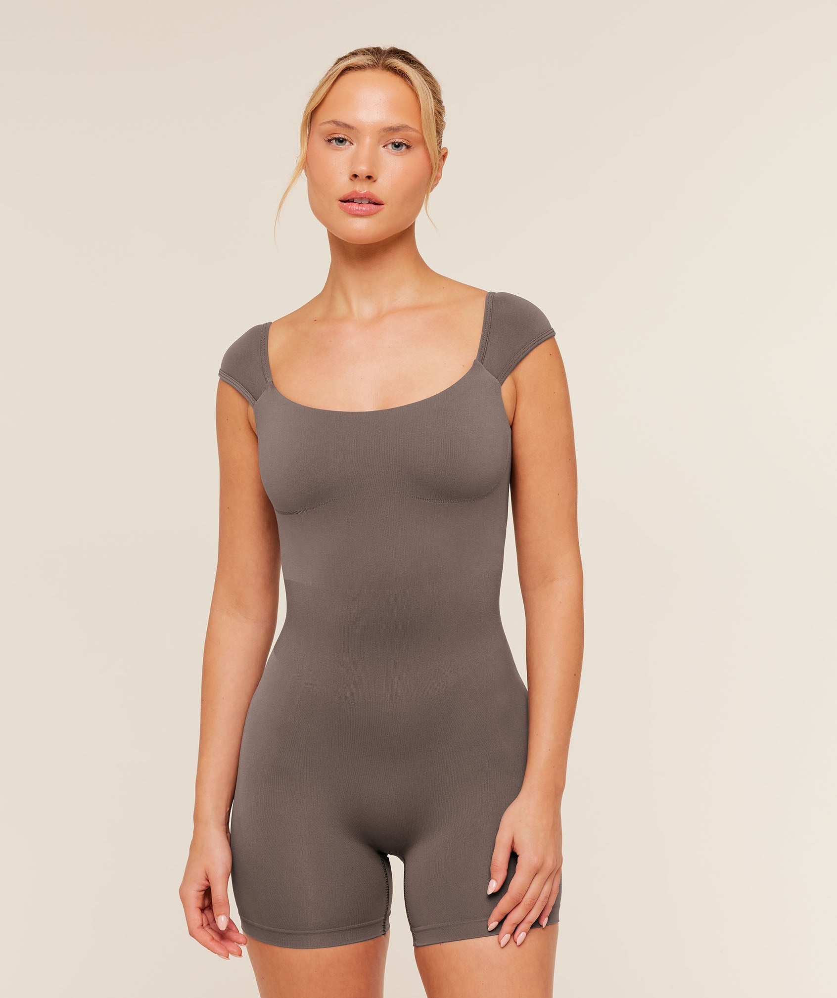 Women's Gymshark Soft Sculpt Cap Sleeve All-In-One Cool Brown