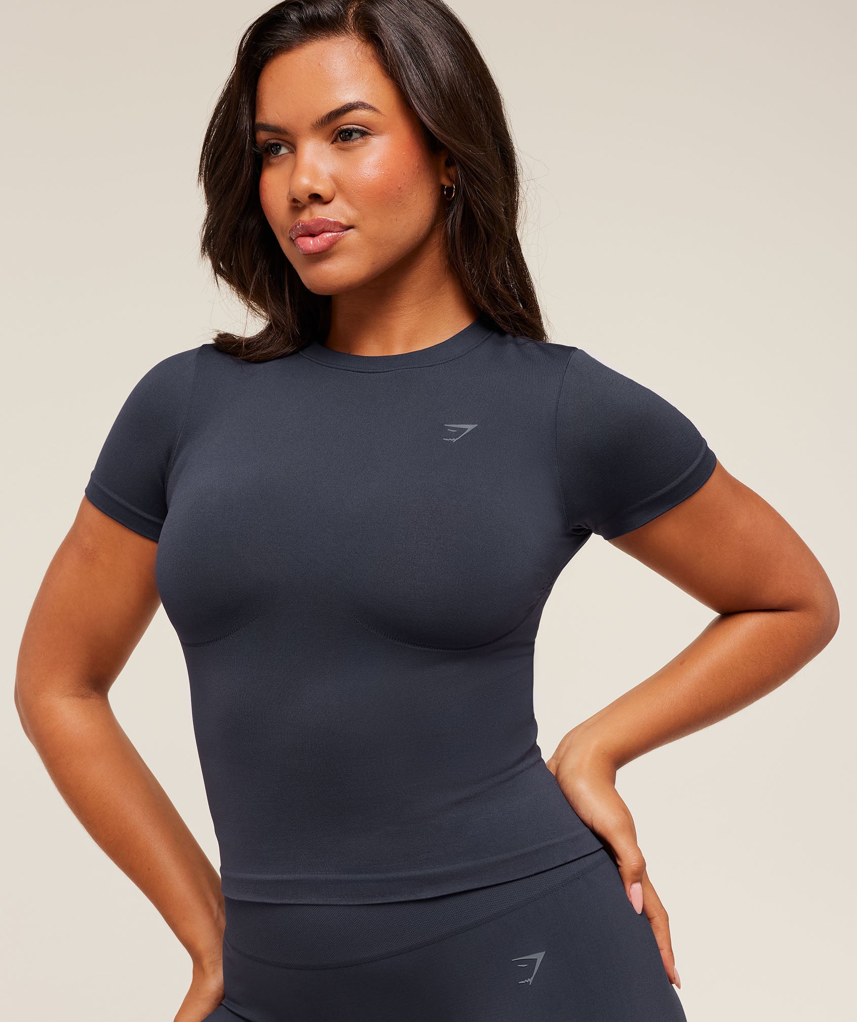 Women's Gymshark Soft Sculpt Short Sleeve Midi Top Heavy Blue