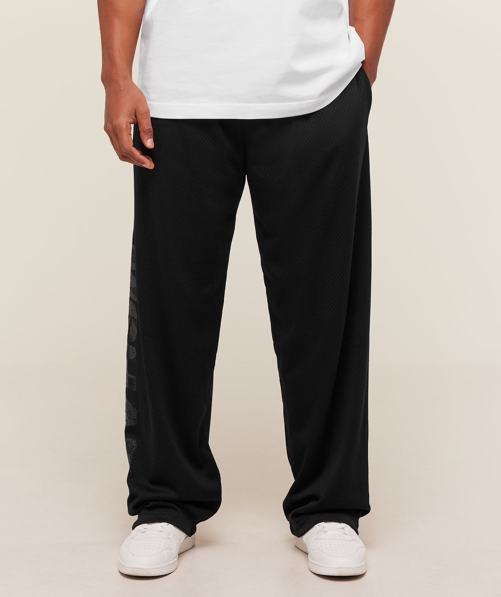 Gymshark Graphic Wordmark Mesh Wide Leg Pants Black