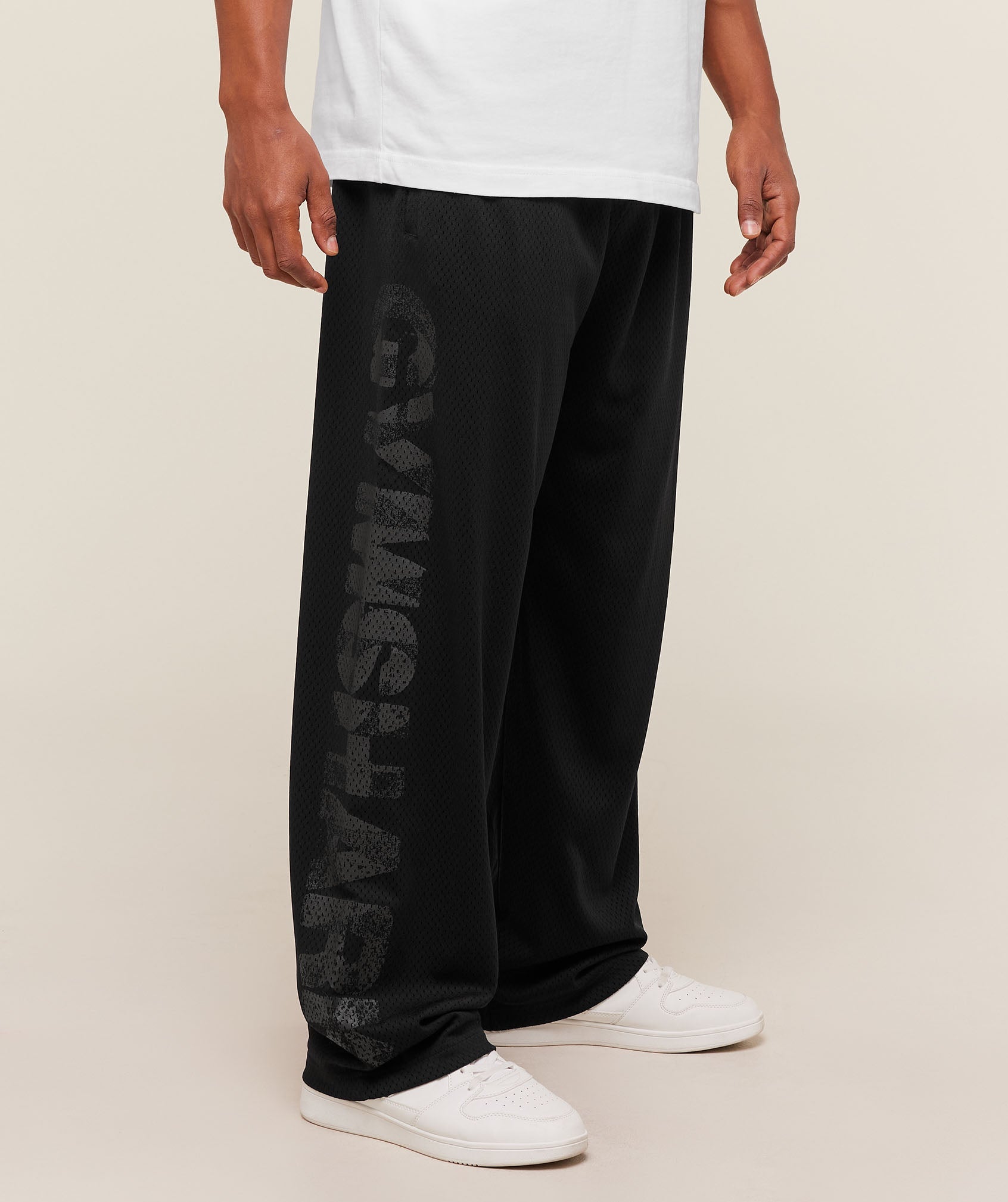 Gymshark Graphic Wordmark Mesh Wide Leg Pants Black