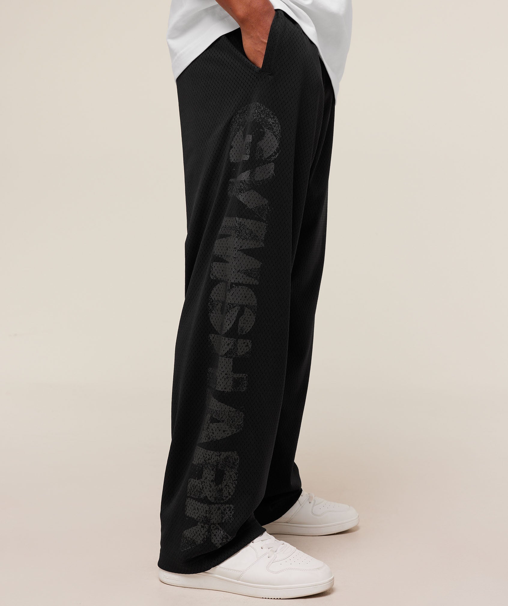 Gymshark Graphic Wordmark Mesh Wide Leg Pants Black