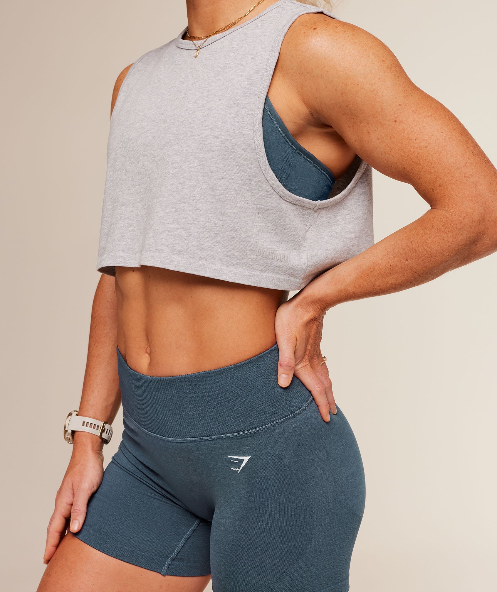 Women's Gymshark To From Cut Off Tee Bros Soft Grey Marl