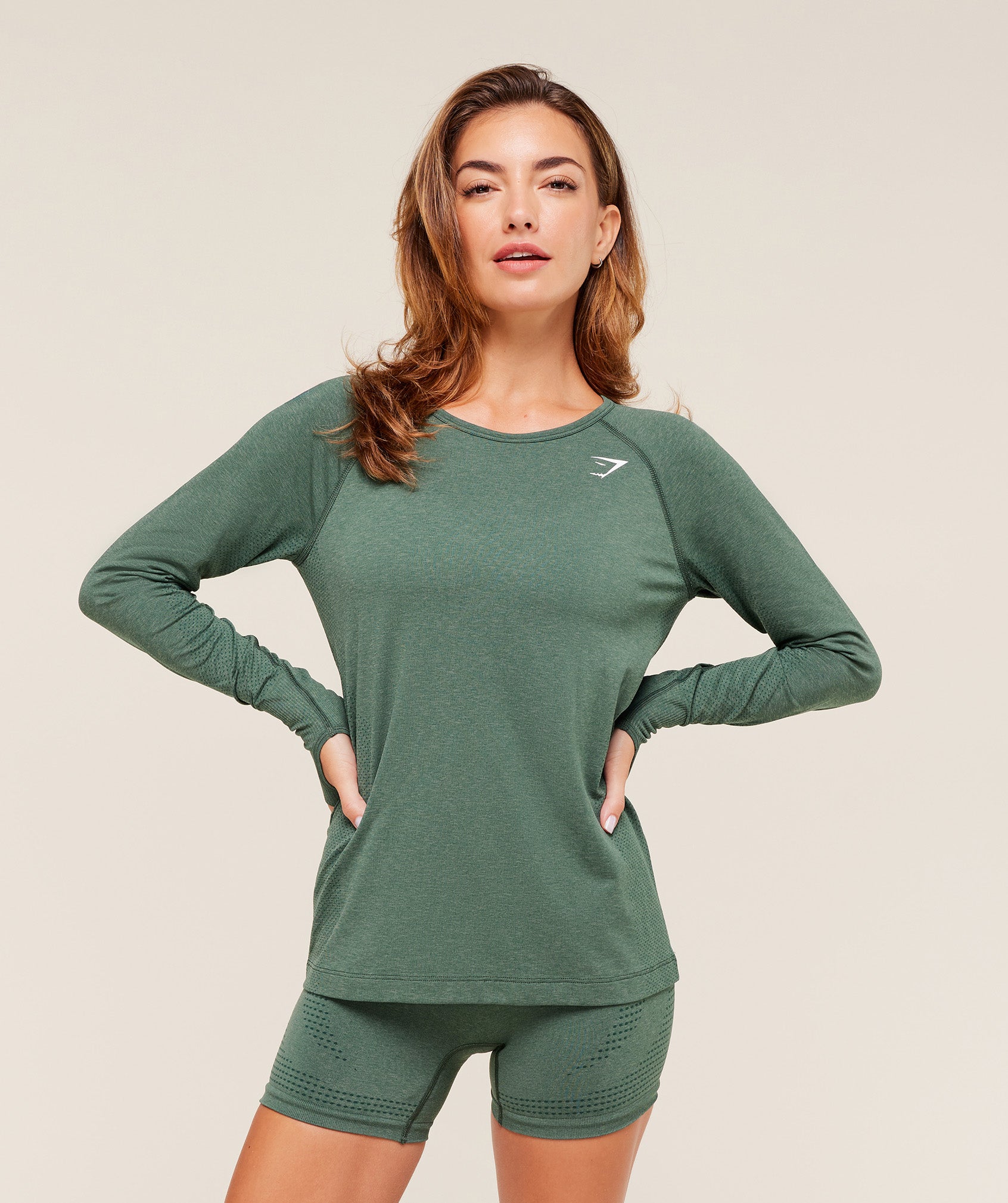 Women's Gymshark Vital Light Long Sleeve Top Obsidian Green Marl