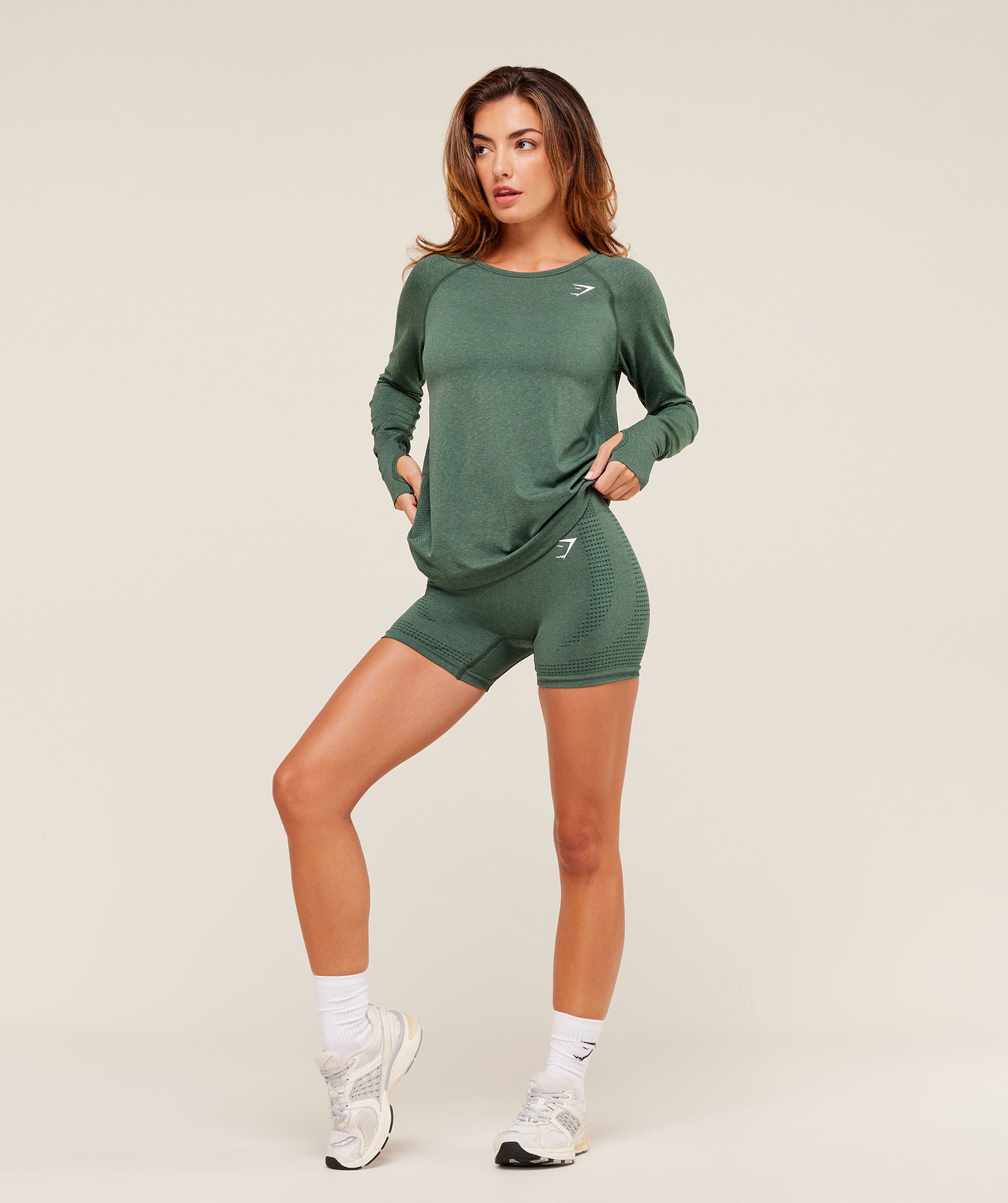 Women's Gymshark Vital Light Long Sleeve Top Obsidian Green Marl