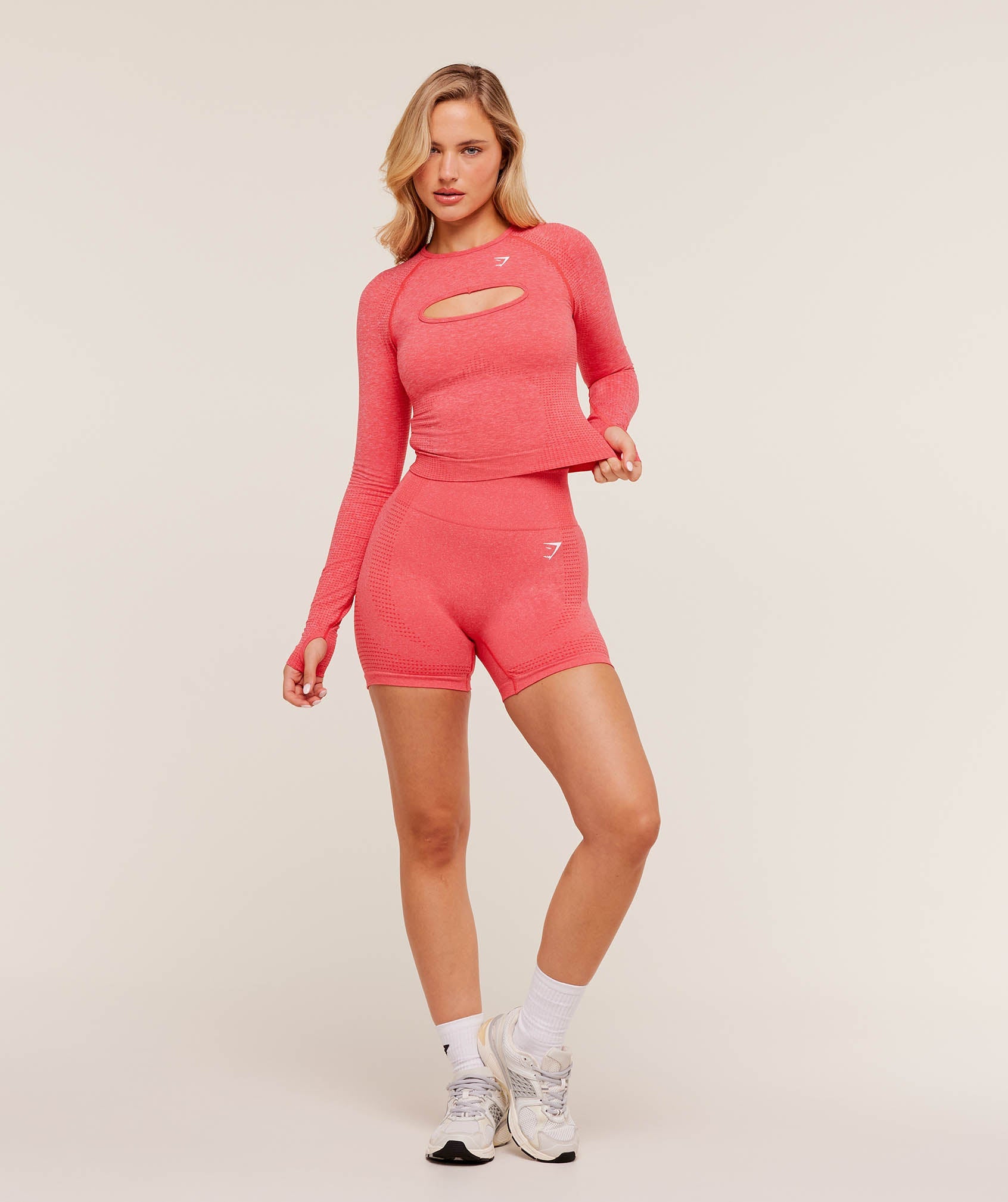 Women's Gymshark Vital Long Sleeve Cut Out Top Coral Red Marl