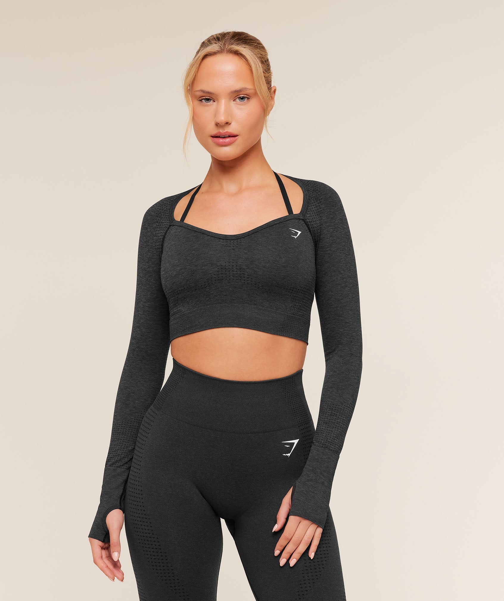 Women's Gymshark Vital Sweetheart Neck Crop Top Black Marl