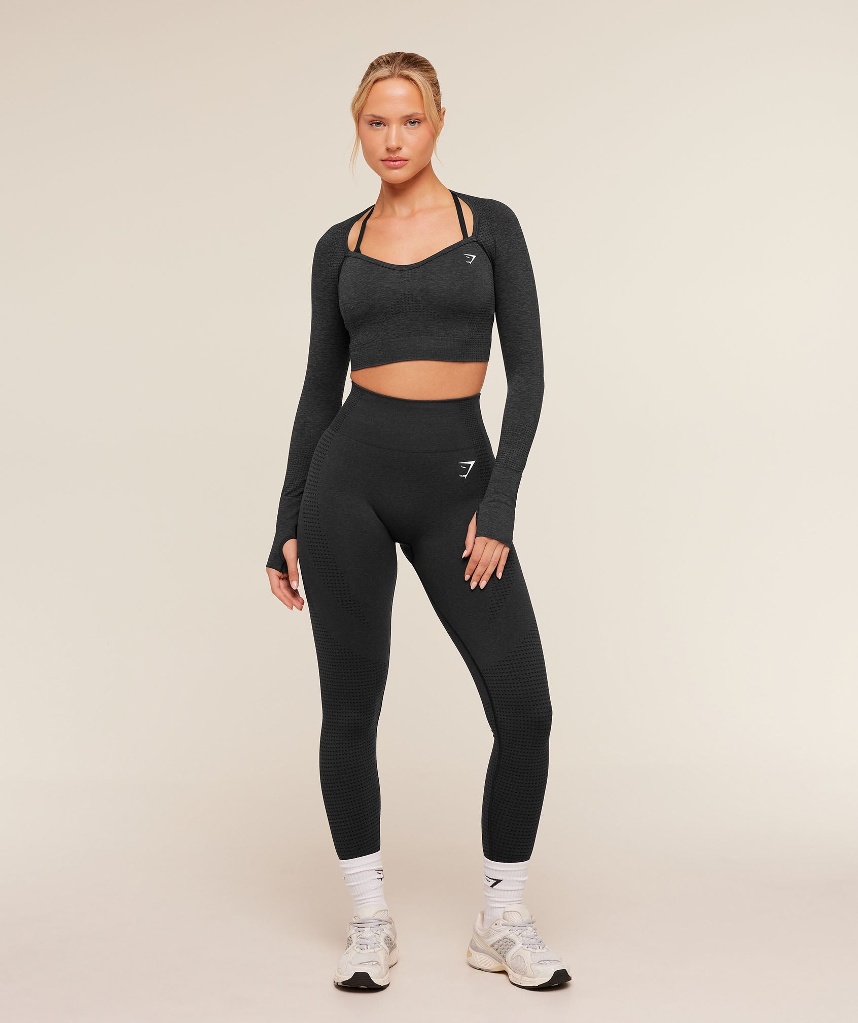 Women's Gymshark Vital Sweetheart Neck Crop Top Black Marl