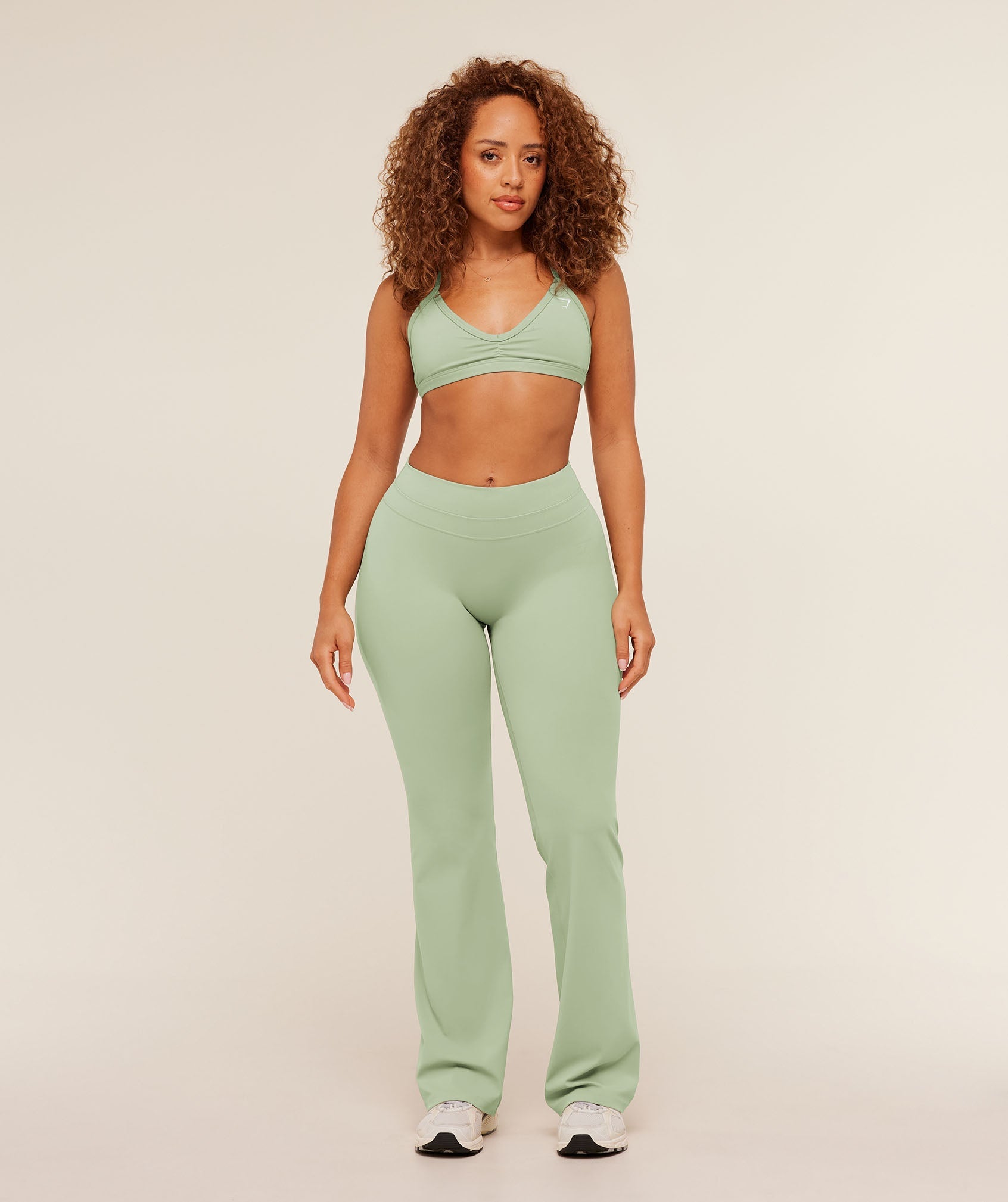 Women's Gymshark Whitney Mid-High Rise Flared Leggings Haze Green