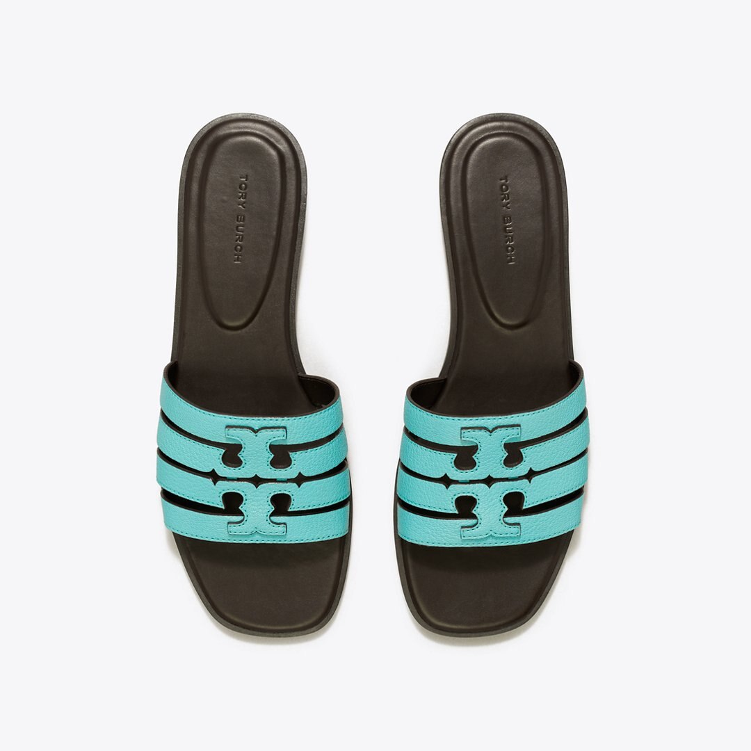 Tory Burch Ines Slide AQUA TEAL / COCOA