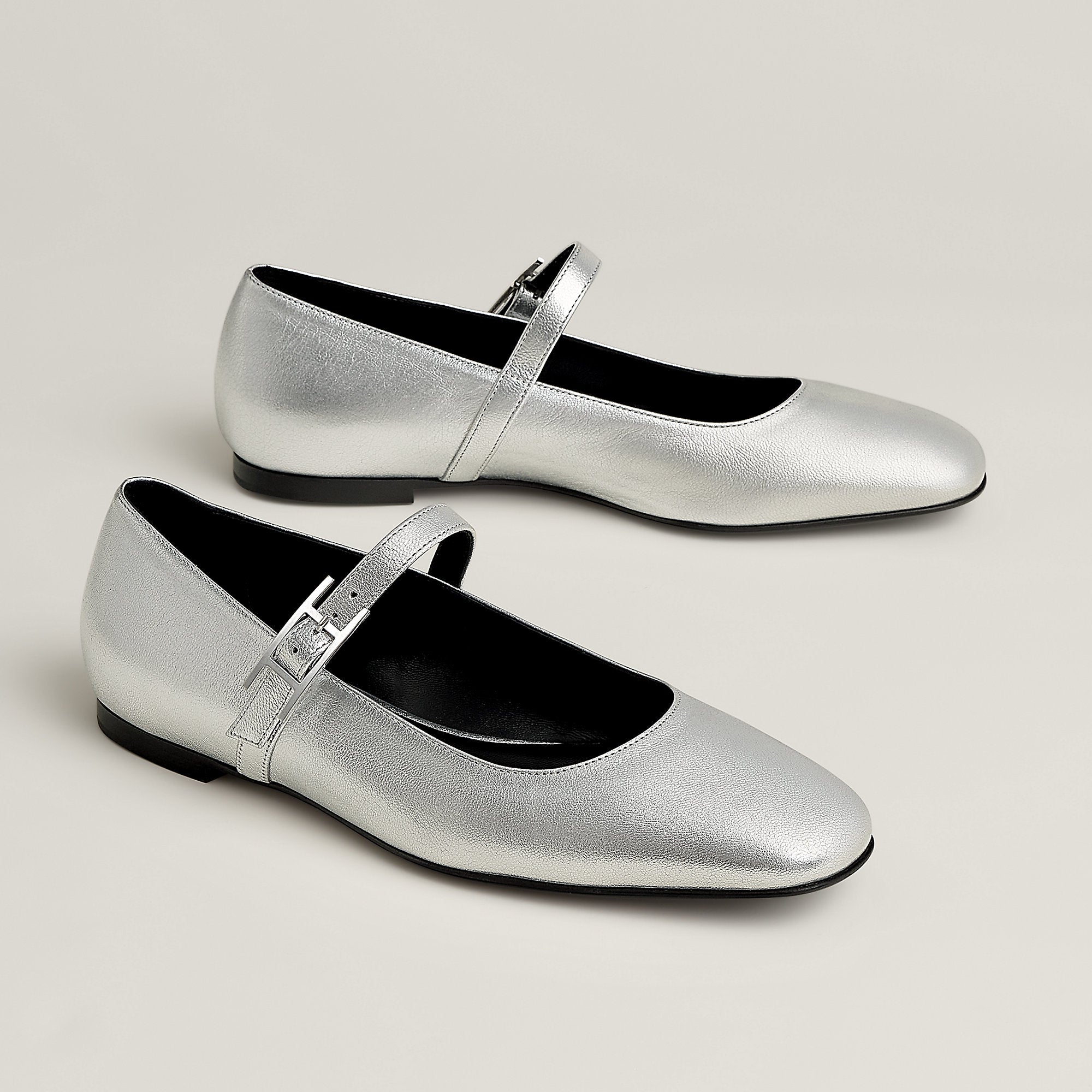 Hermes Jane Ballet Flat Gris Argent