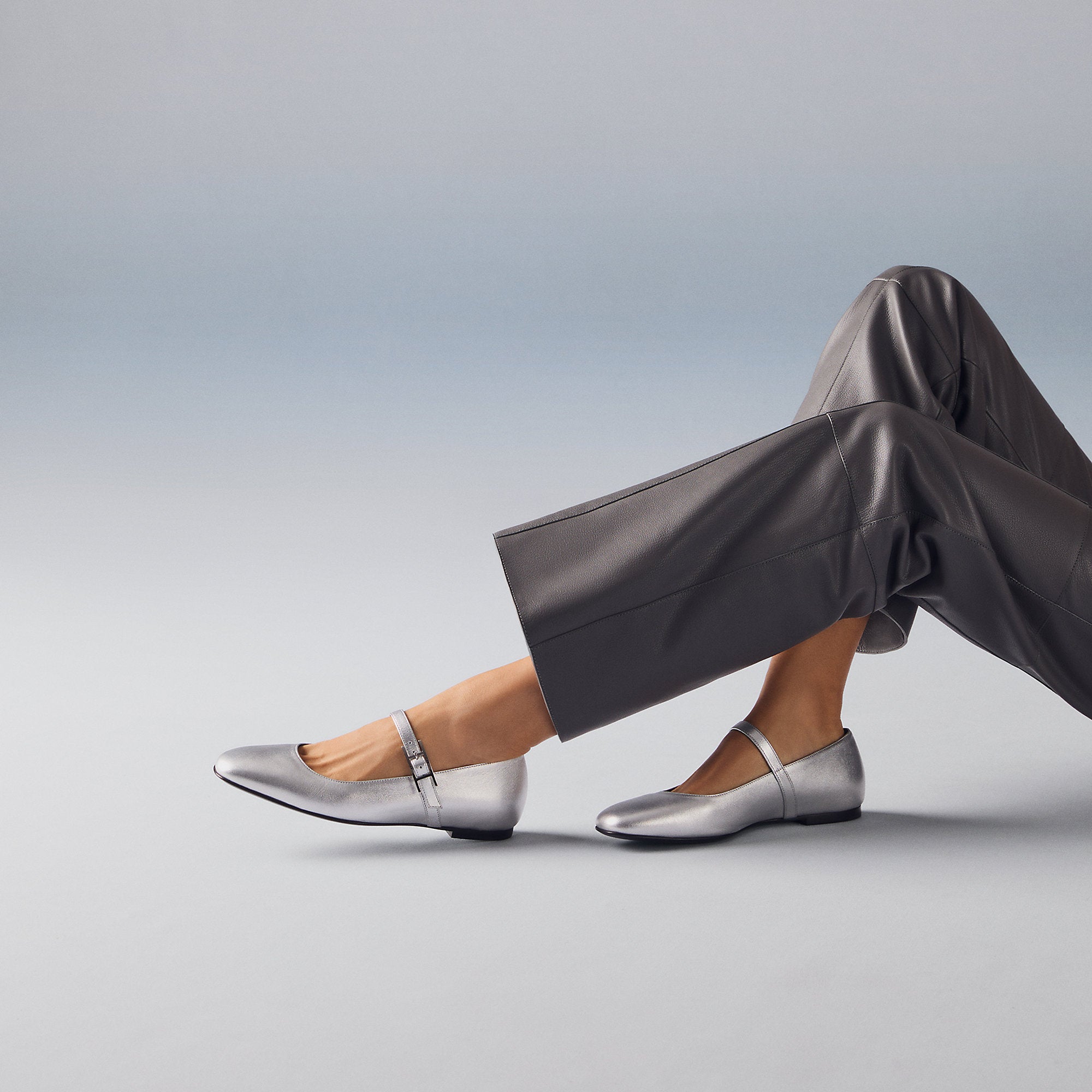 Hermes Jane Ballet Flat Gris Argent