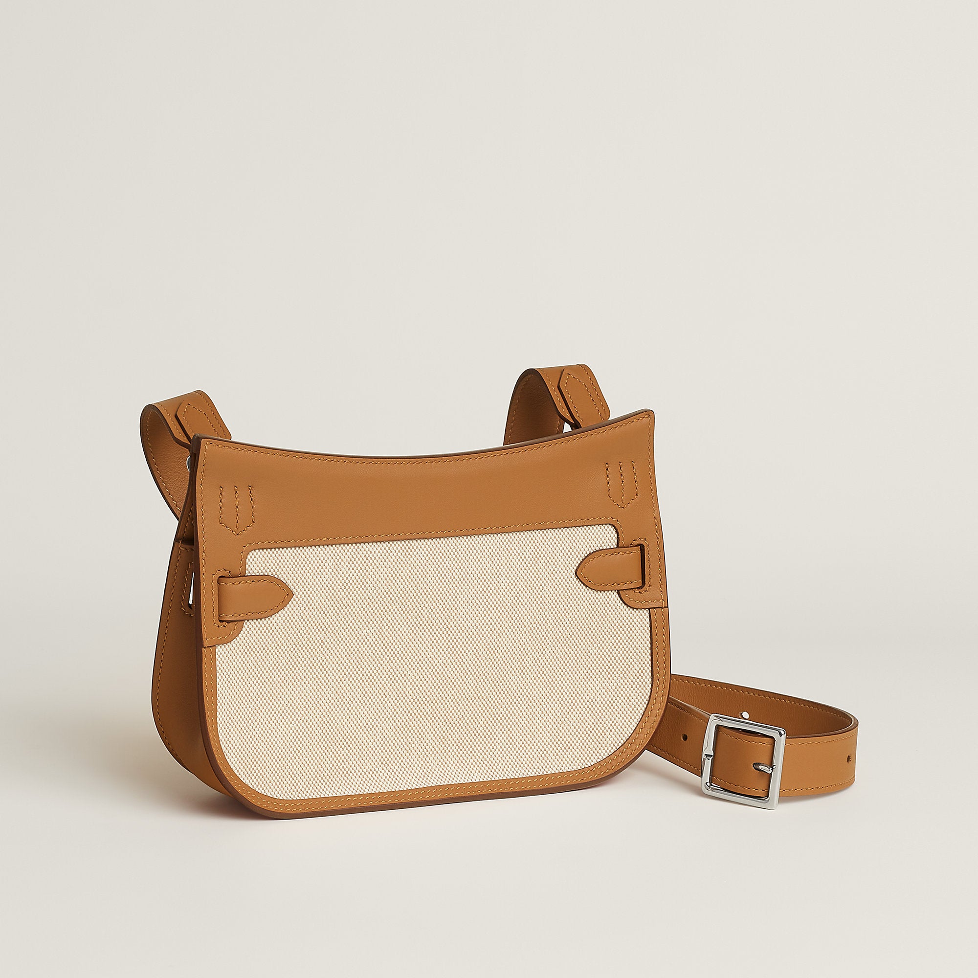 Hermes Jypsiere Mini Toile & Cuir Bag Cru