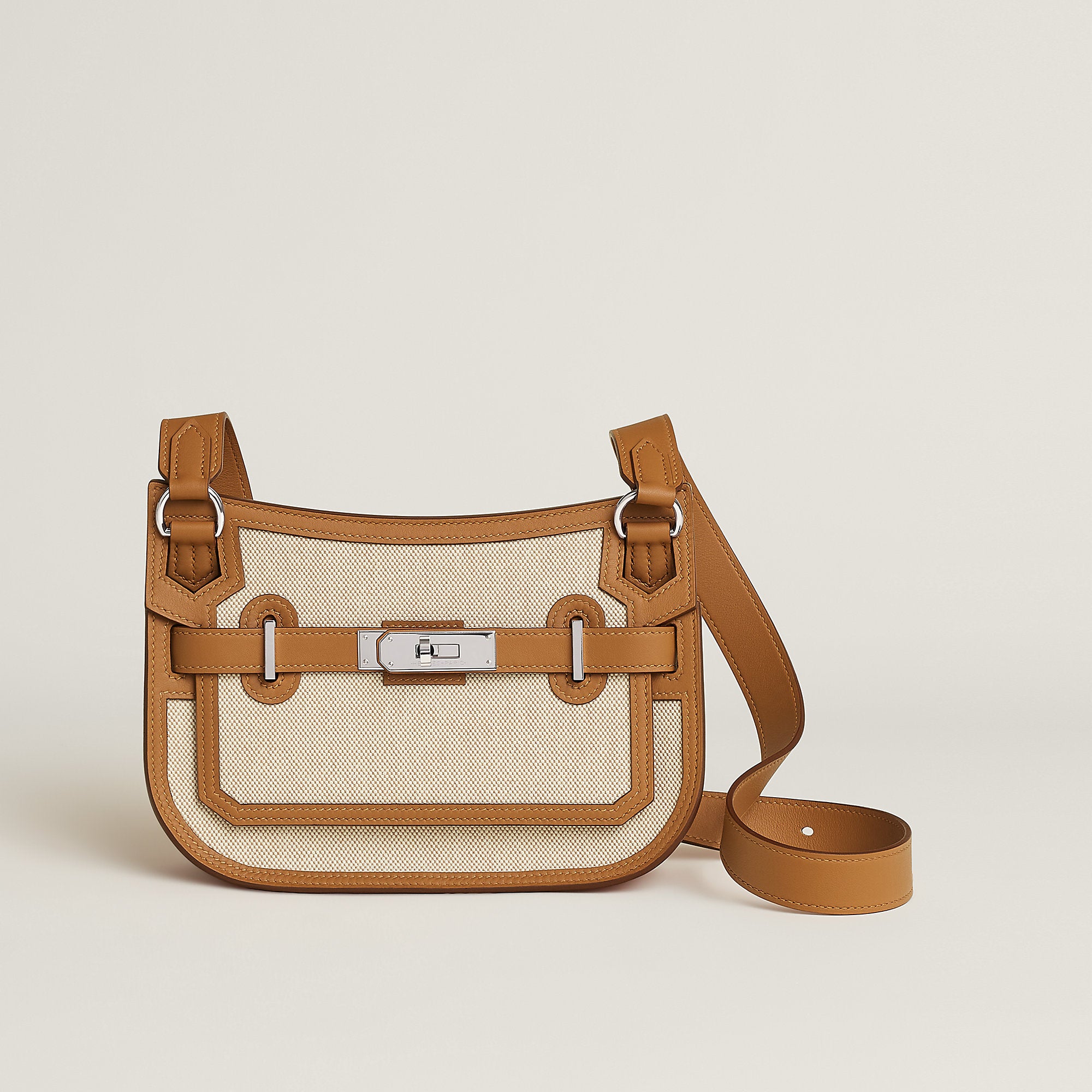 Hermes Jypsiere Mini Toile & Cuir Bag Cru