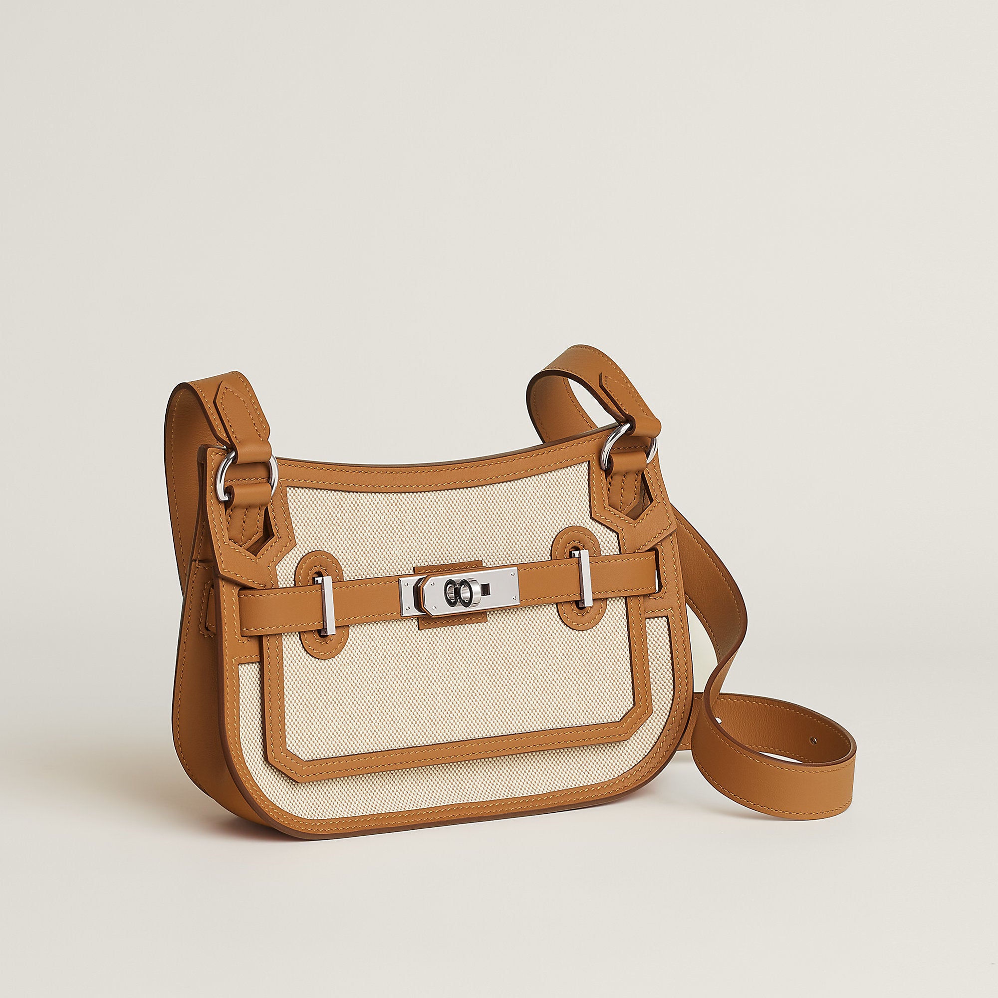 Hermes Jypsiere Mini Toile & Cuir Bag Cru