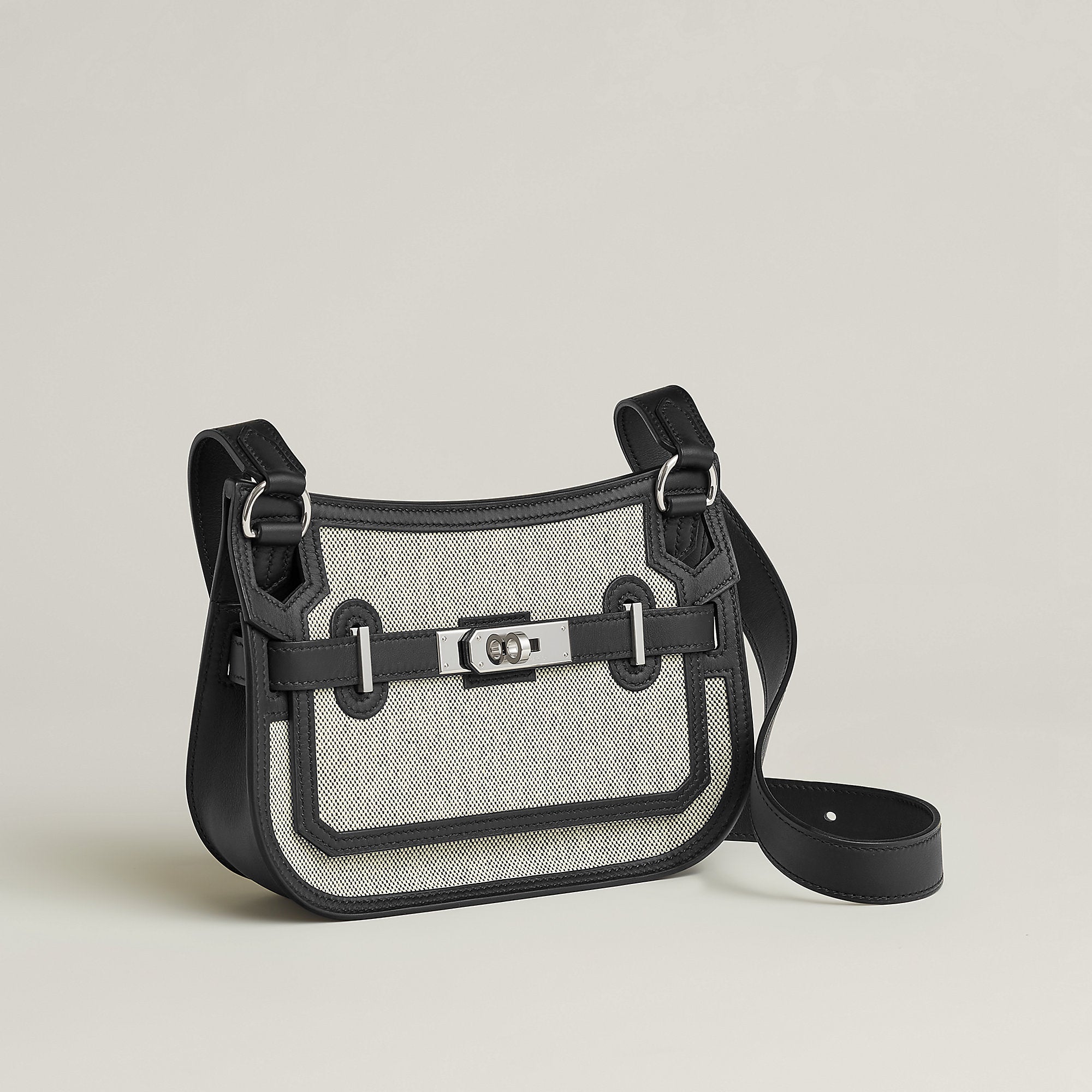 Hermes Jypsiere Mini Toile & Cuir Bag Cru