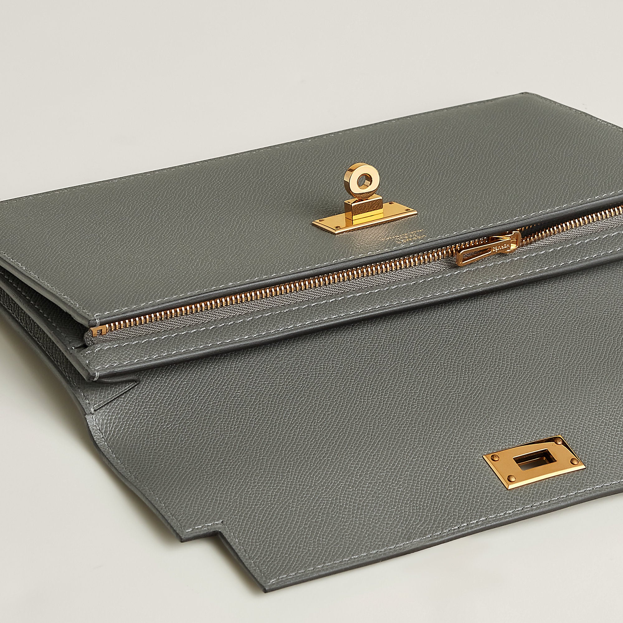 Hermes Kelly Pocket Long Wallet Gris Meyer