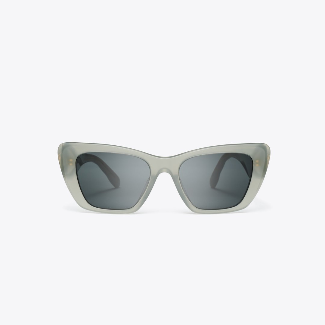 Tory Burch Kira Cat-Eye Sunglasses MILKY GREY GREEN/DARK GREY