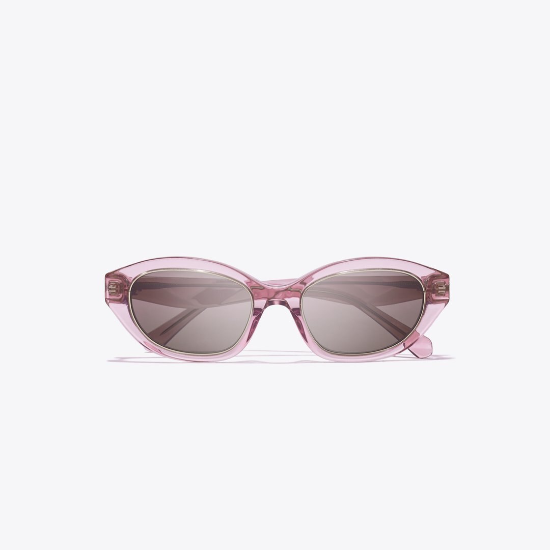 Tory Burch Kira Cat-Eye Sunglasses TRANSPARENT PINK/ DARK BROWN