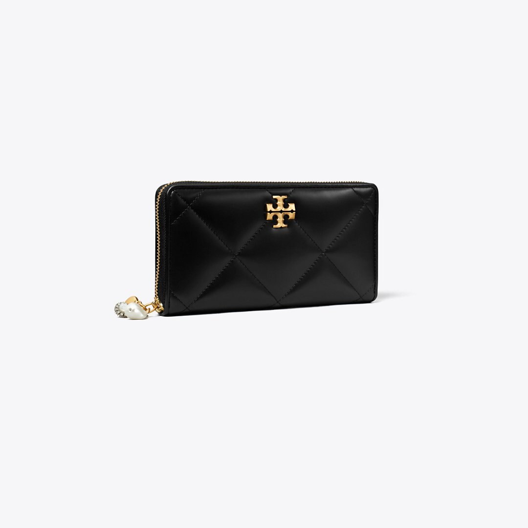 Tory Burch Kira Diamond Quilt Charm Continental Wallet Black