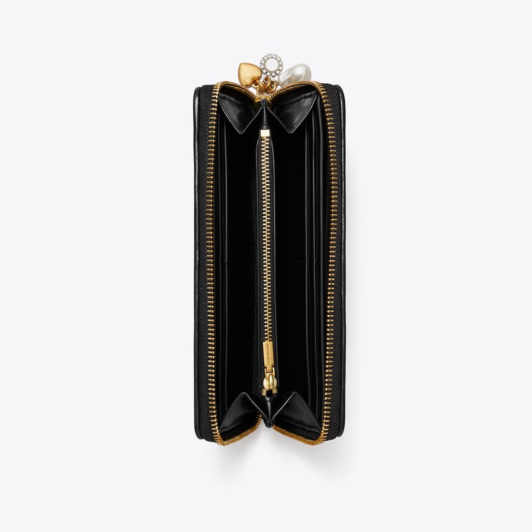 Tory Burch Kira Diamond Quilt Charm Continental Wallet Black
