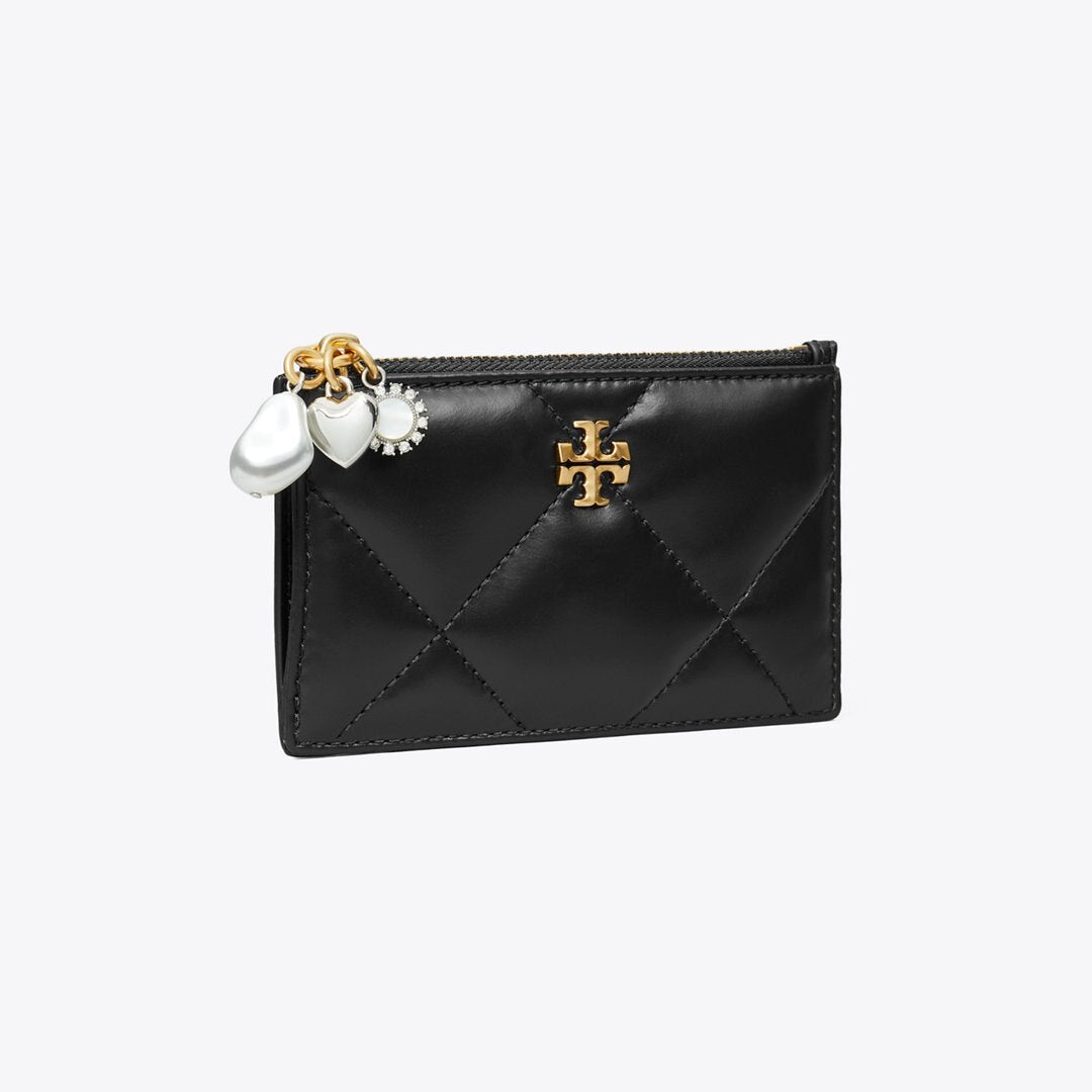 Tory Burch Kira Diamond Quilt Charm Zip Card Case Black