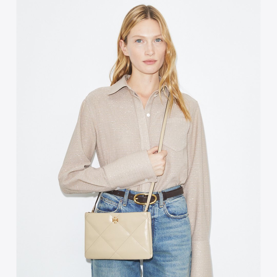 Tory Burch Kira Diamond Quilt Crossbody Bag Light Stone