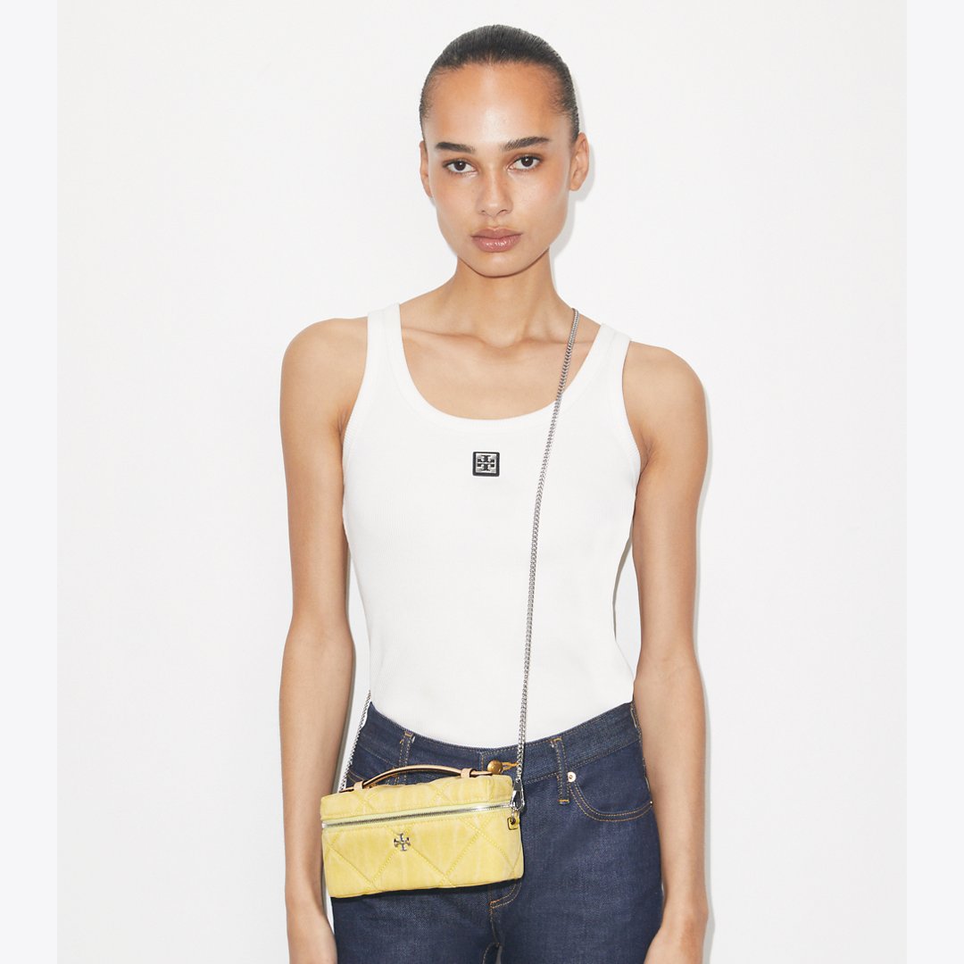 Tory Burch Kira Diamond Quilt Denim Vanity Case Yellow