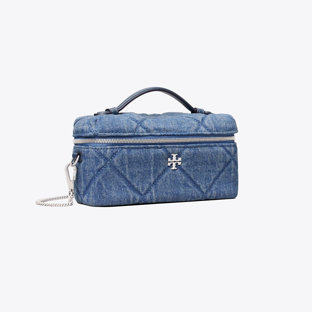 Tory Burch Kira Diamond Quilt Denim Vanity Case Blue