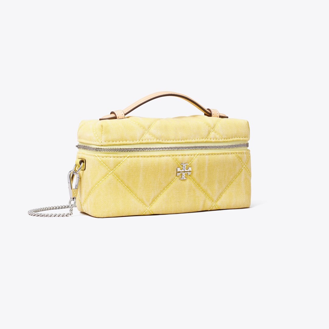 Tory Burch Kira Diamond Quilt Denim Vanity Case Yellow